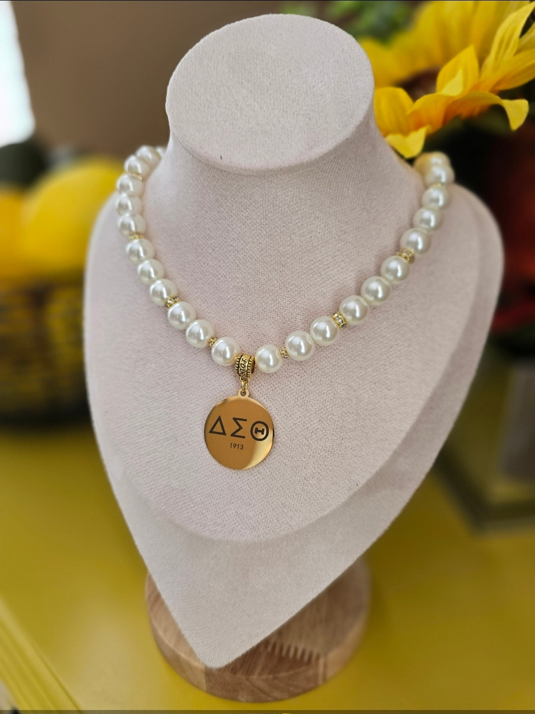 Delta Sigma Theta Beaded Pearl Sorority Necklaces Available in Gold & Silver
