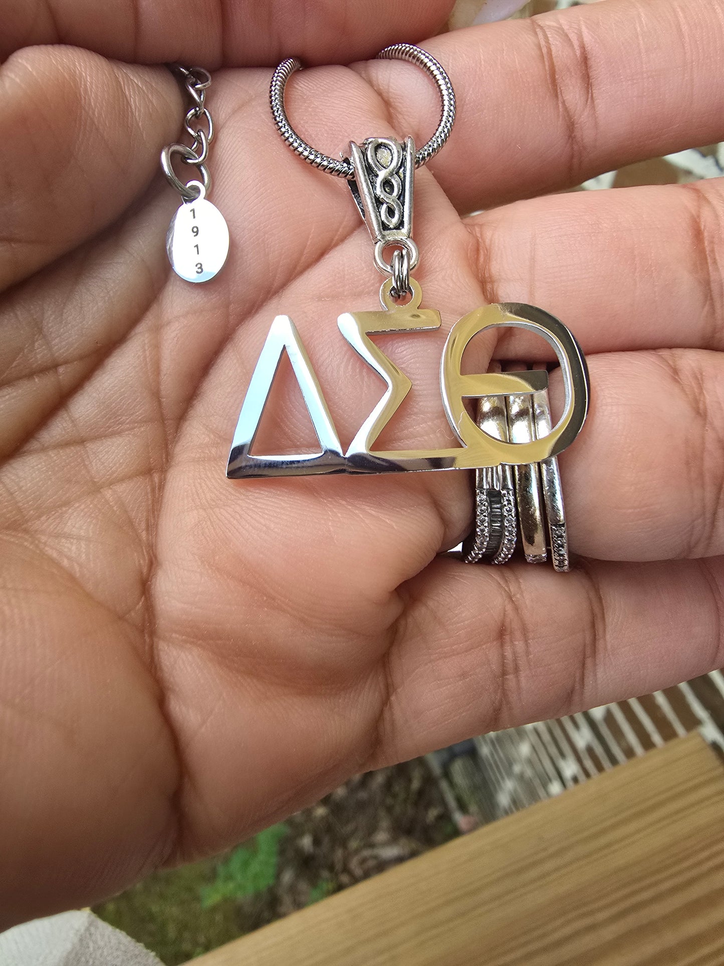 Delta Sigma Theta (Large Font) Greek Letter Sorority Necklace Available in Silver and Gold