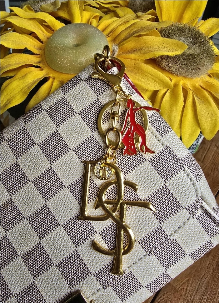 Large DST Handbag Charm/Key Ring - Gold Delta Sigma Theta Purse Charm - Sorority Charm/Key Ring - DST Purse Charm/Key Ring - Sorority Purse Charm/Key Ring - 1913 Purse Charm/ Key Ring