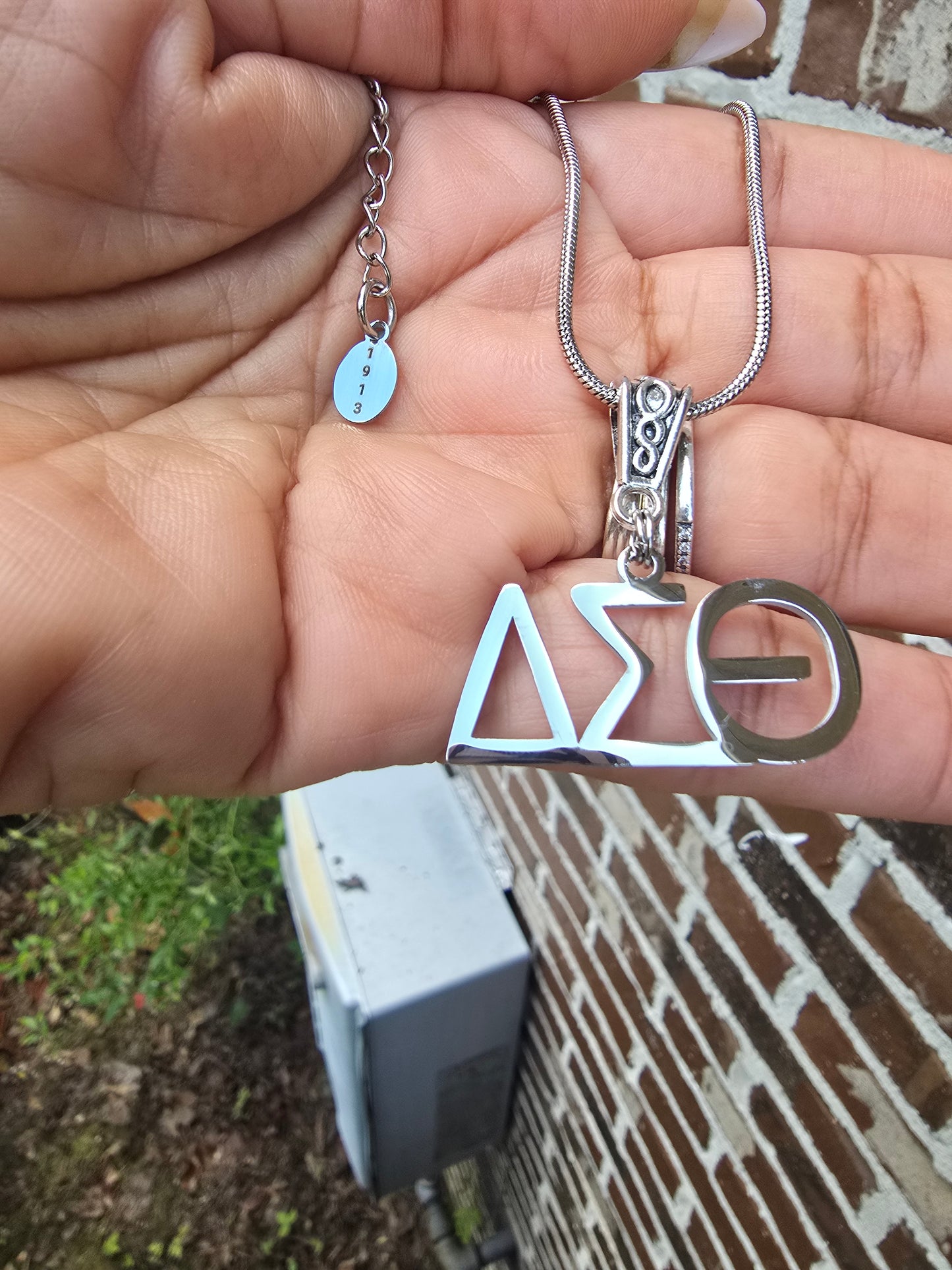 Delta Sigma Theta (Large Font) Greek Letter Sorority Necklace Available in Silver and Gold