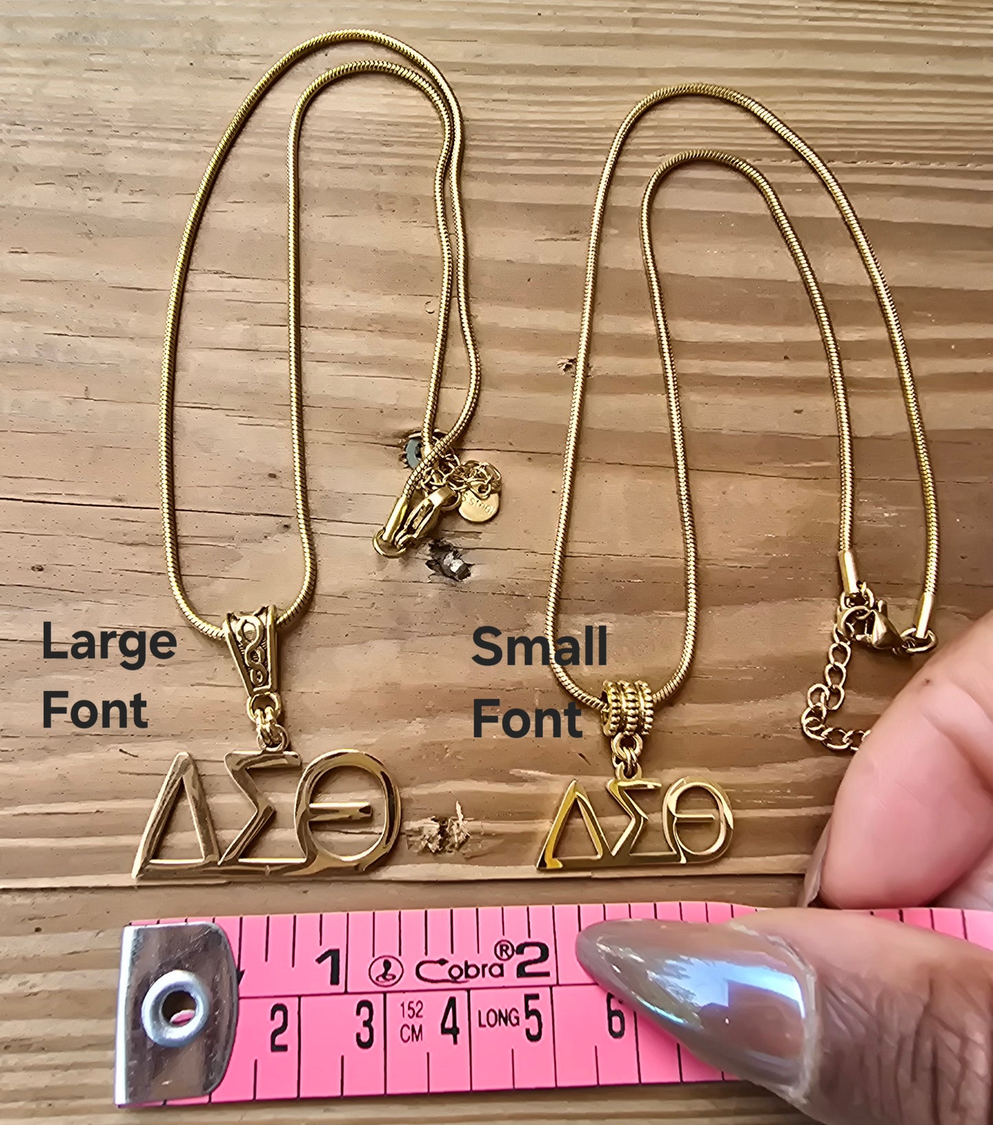 Delta Sigma Theta (Large Font) Greek Letter Sorority Necklace Available in Silver and Gold