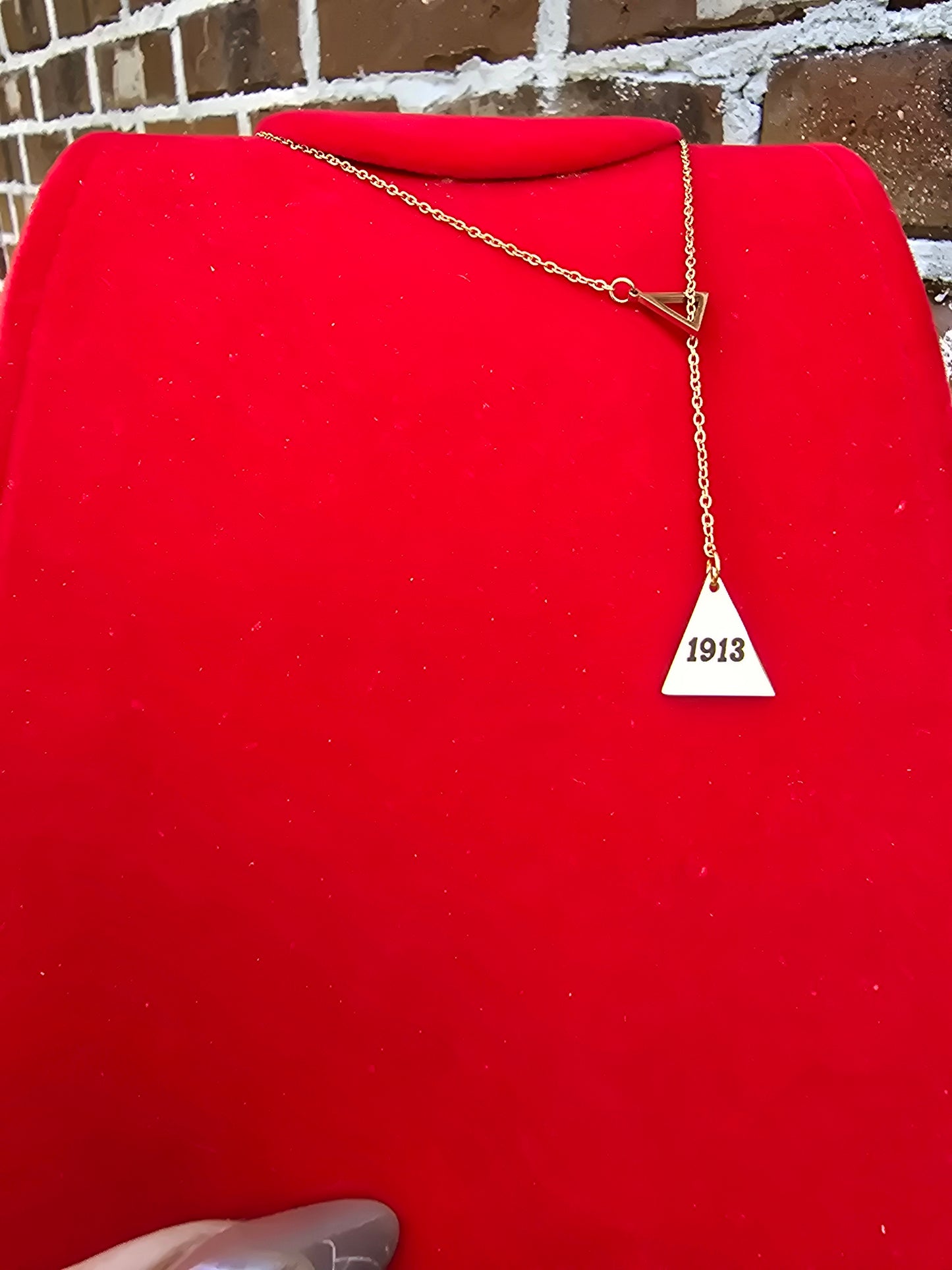 Pyramid 1913 Delta Sigma Theta Sorority Dangling necklaces available in gold & silver