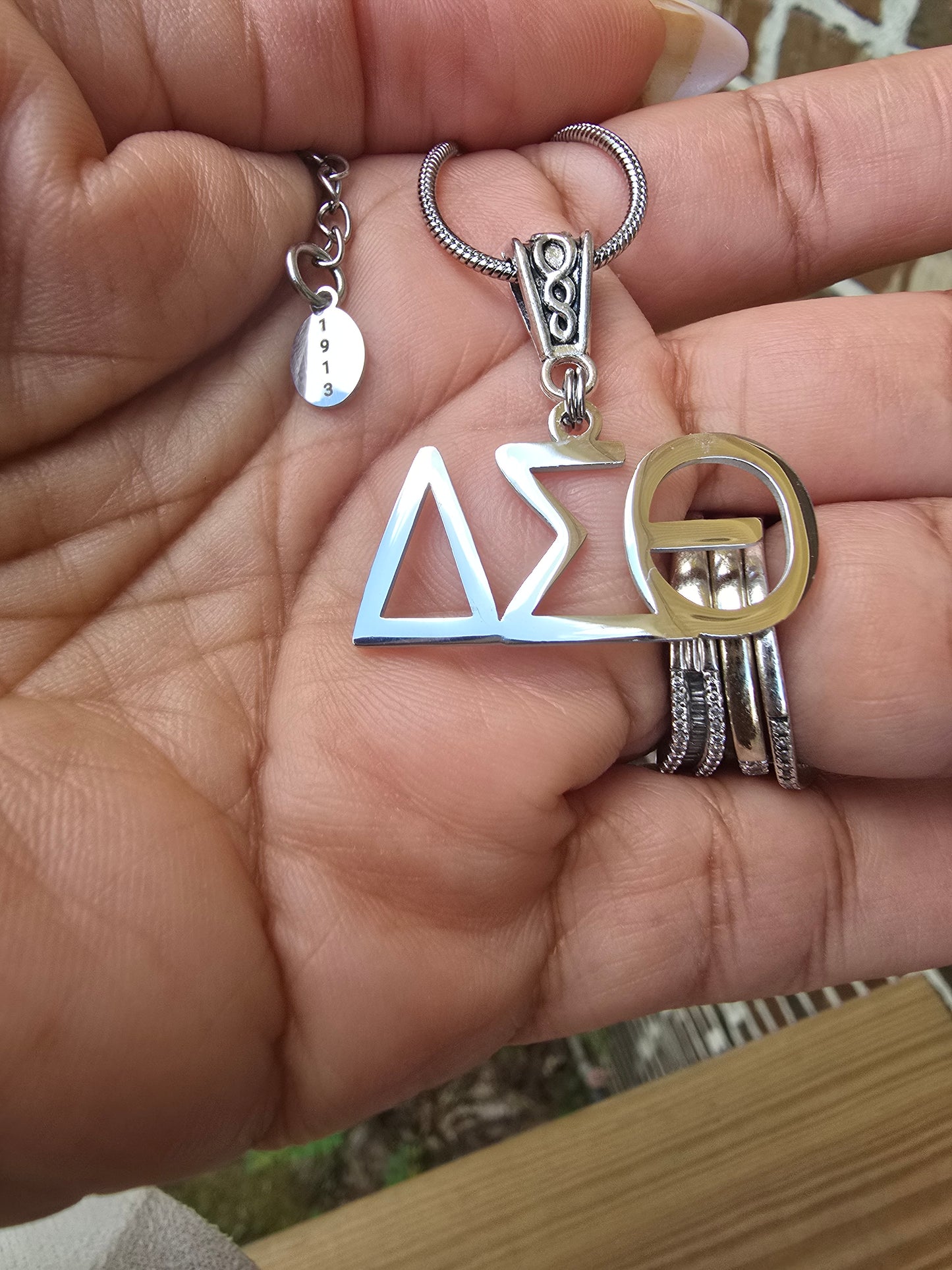Delta Sigma Theta (Large Font) Greek Letter Sorority Necklace Available in Silver and Gold