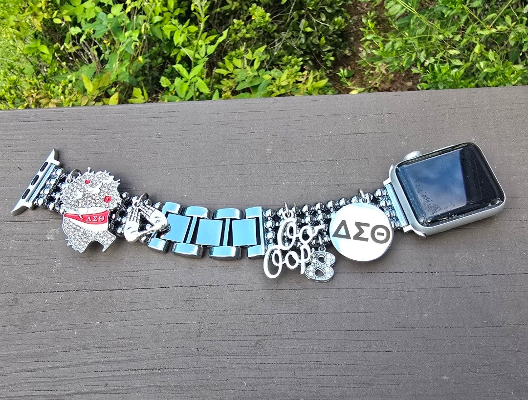 Customize your apple link watch band available in silver & gold (select up to 6 charms of your choice)