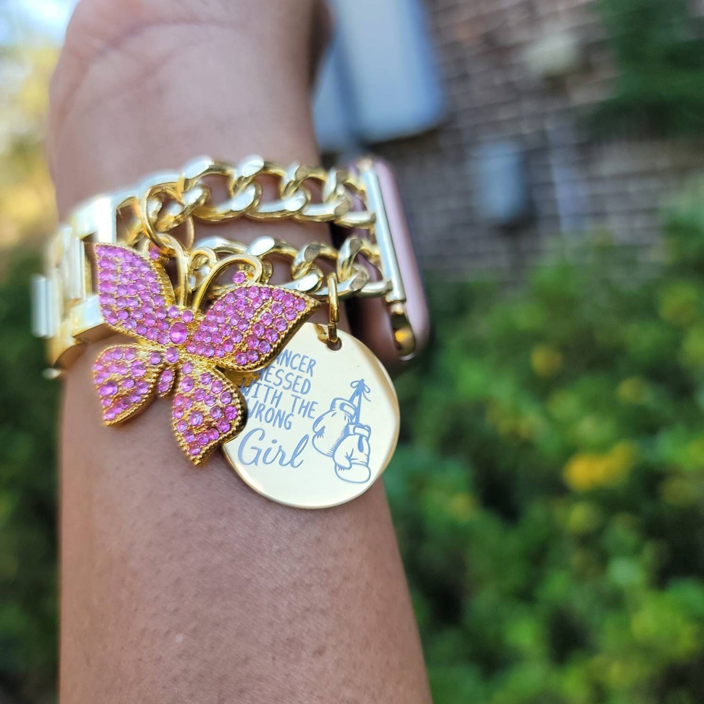 Cancer Awareness Gold Custom Fit Apple Watch Band With Charms (charms may be changed at customers request)
