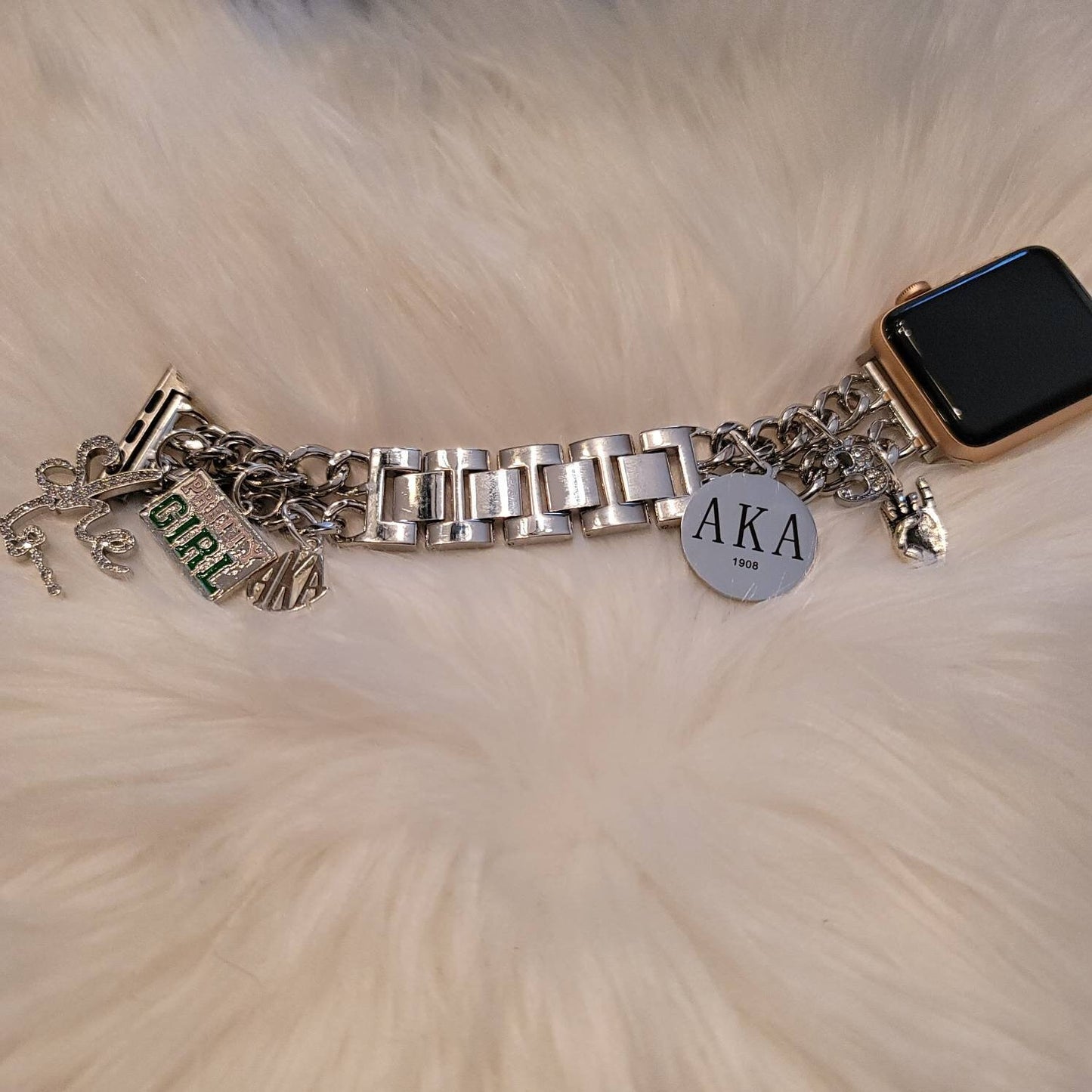 AKA Apple Link Custom Fit Watch Band Available In Silver & Gold (charms may be changed)