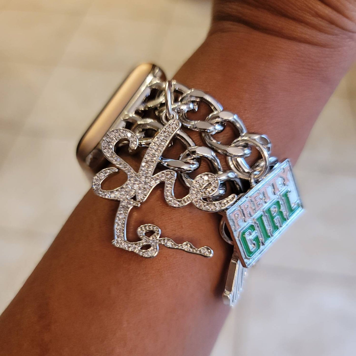 AKA Apple Link Custom Fit Watch Band Available In Silver & Gold (charms may be changed)
