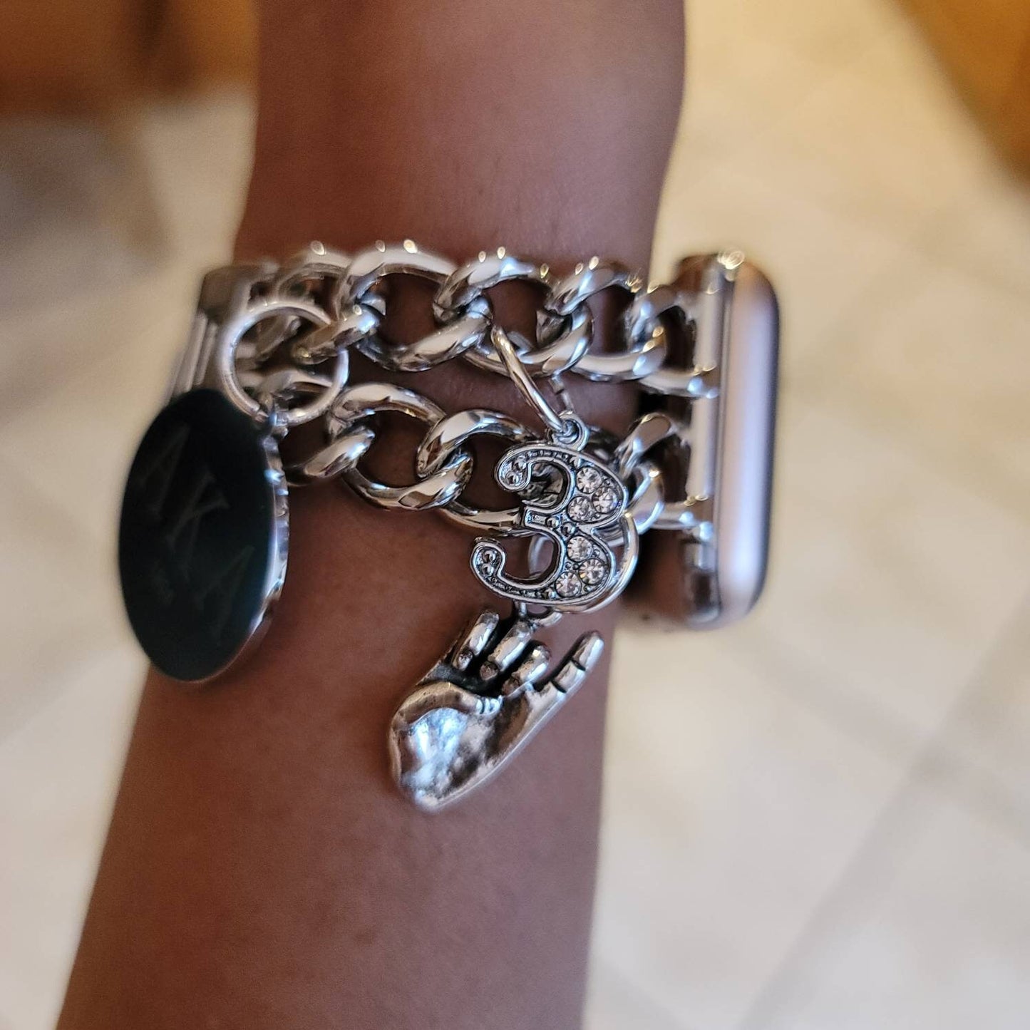 AKA Apple Link Custom Fit Watch Band Available In Silver & Gold (charms may be changed)