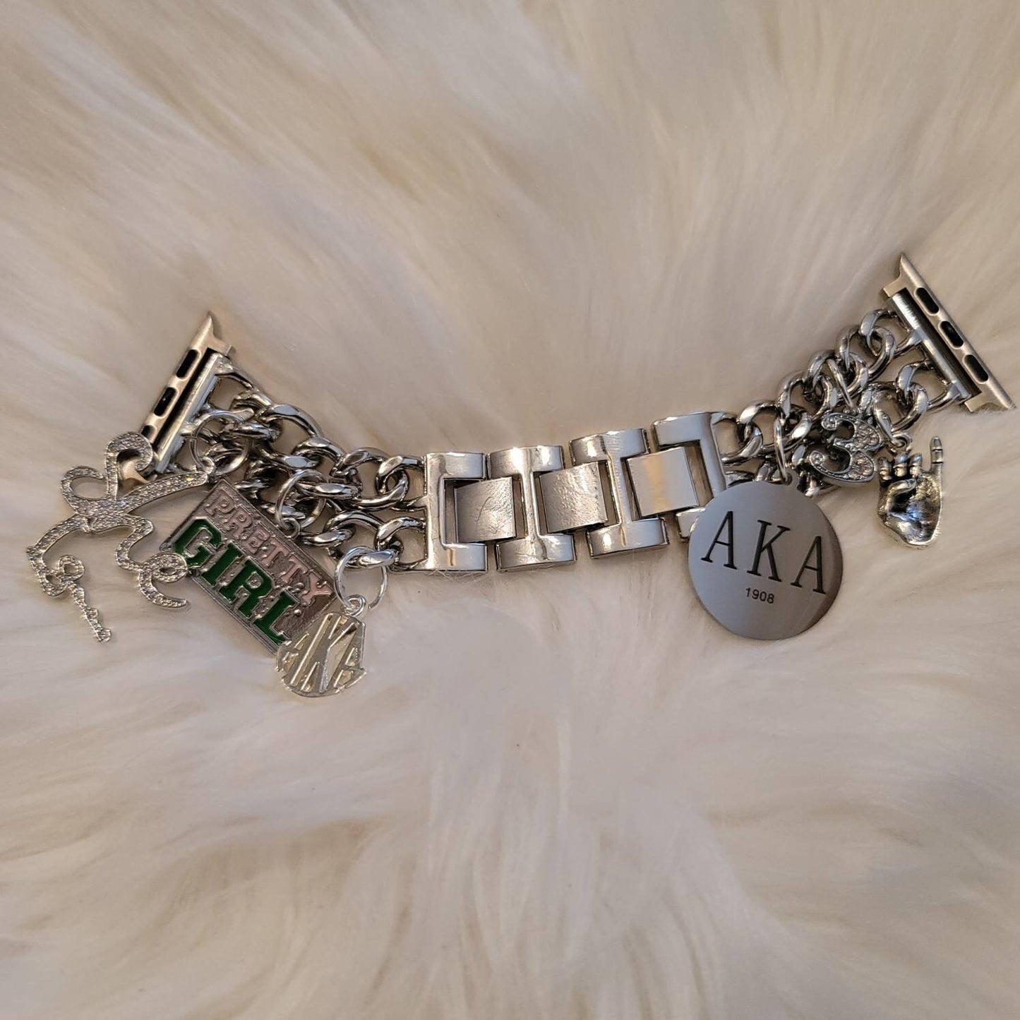 AKA Apple Link Custom Fit Watch Band Available In Silver & Gold (charms may be changed)