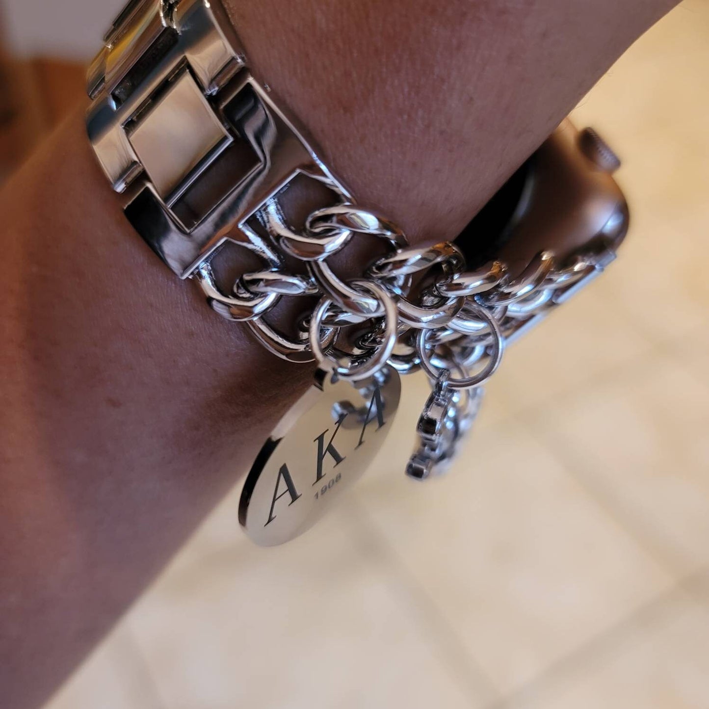 AKA Apple Link Custom Fit Watch Band Available In Silver & Gold (charms may be changed)