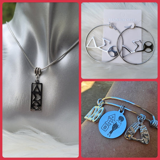 Silver Delta Sigma Theta Necklace/Earring/Bracelet Bundle