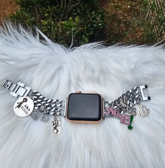 AKA Apple Link Custom Fit Watch Band Available In Silver & Gold (charms may be changed)