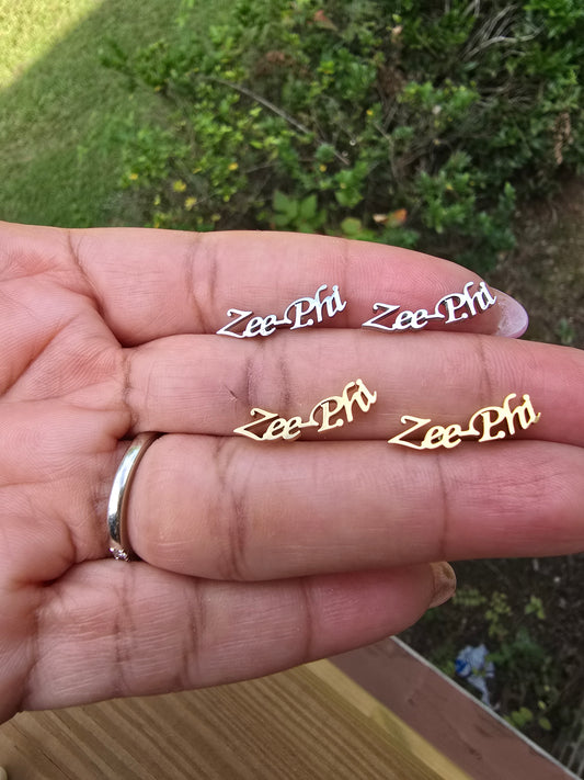 Sorority Zee-Phi earrings available in silver and gold