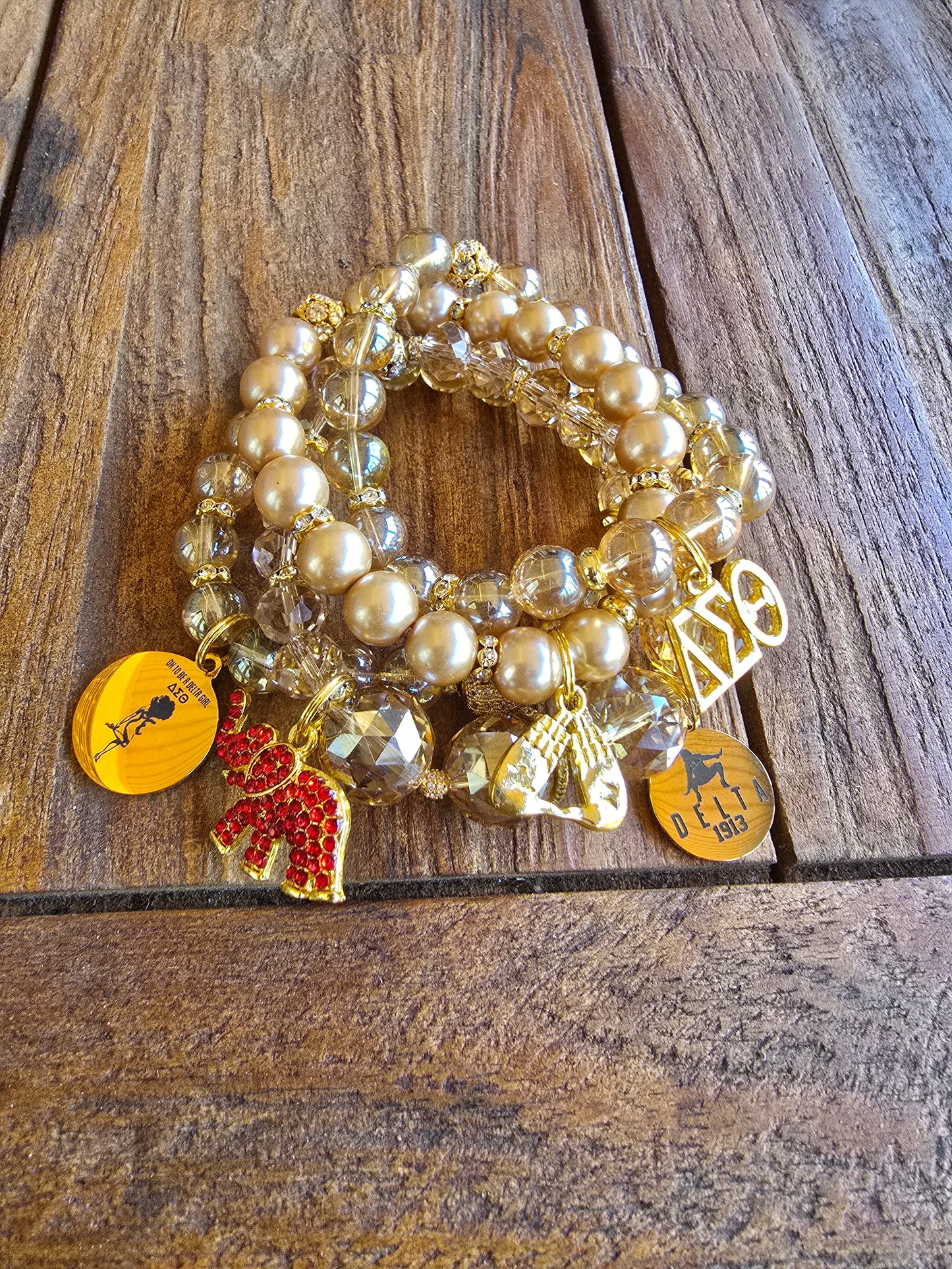 Delta Sigma Theta Gold Stack Bracelet Custom Fit Set (please message with line number if would like added to design)