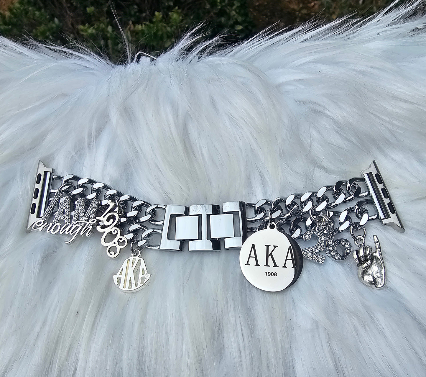AKA Apple Link Custom Fit Watch Band Available In Silver & Gold (charms may be changed)