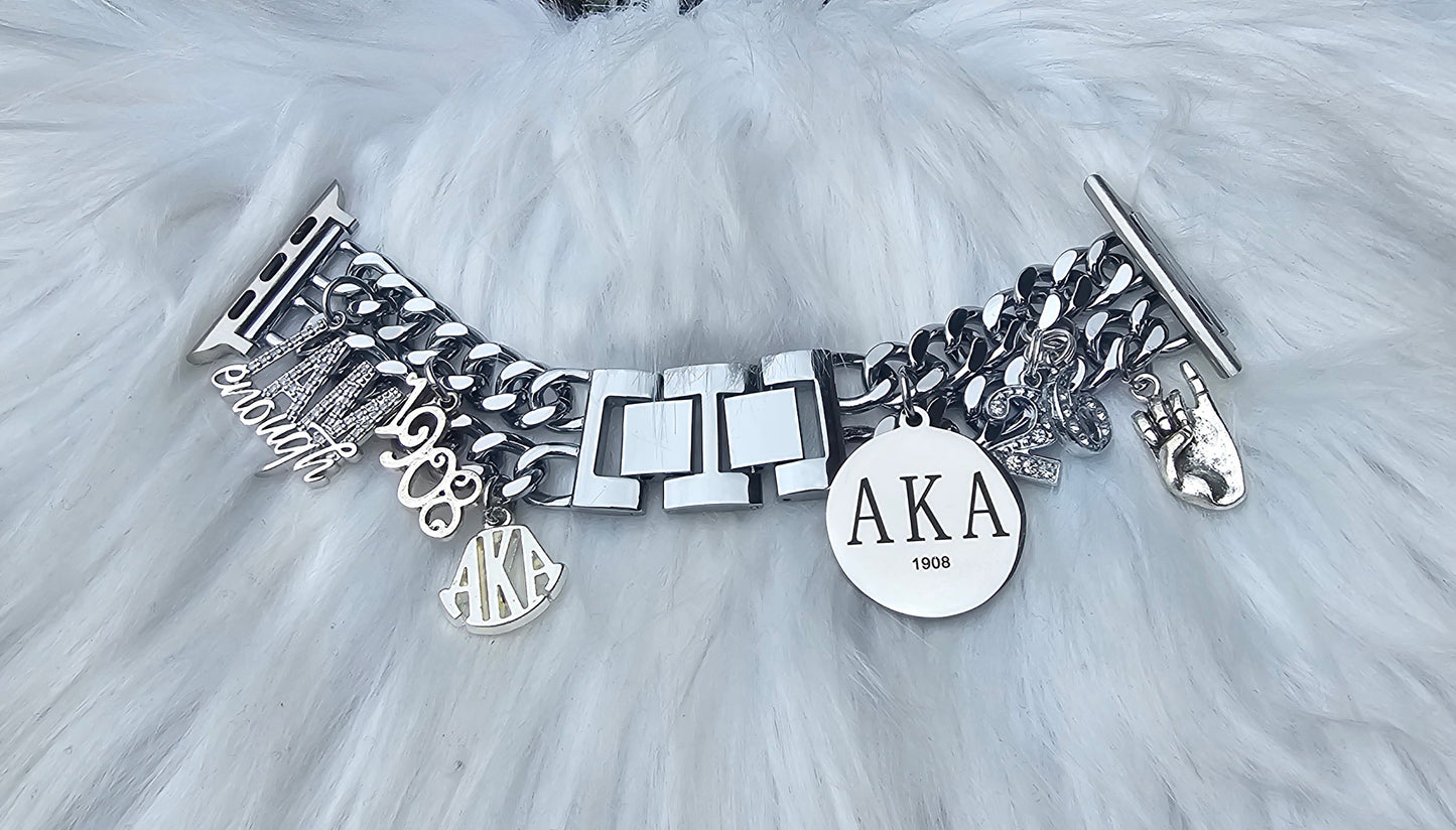 AKA Apple Link Custom Fit Watch Band Available In Silver & Gold (charms may be changed)