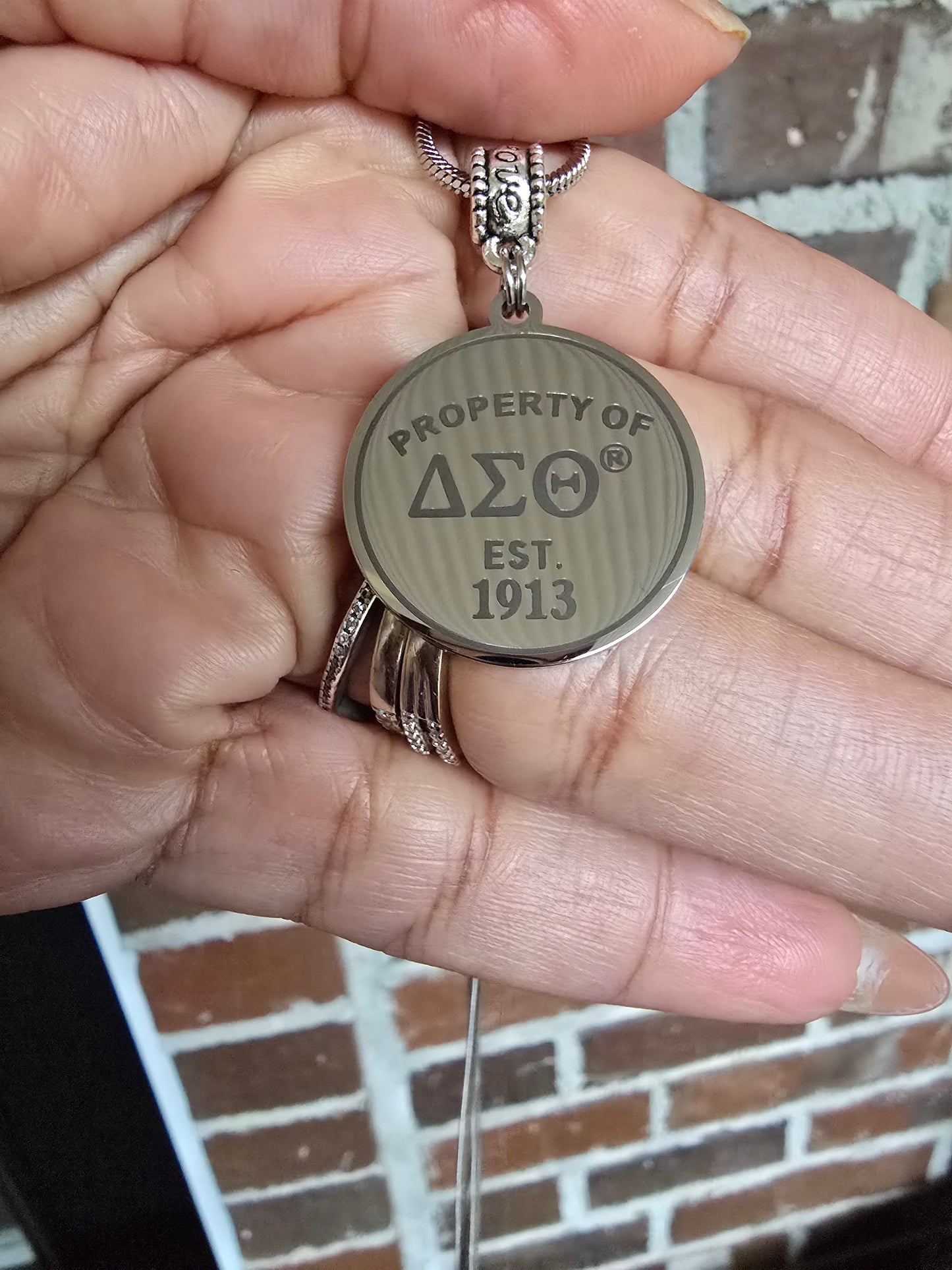 Property of Delta Sigma Theta Sorority Available In Silver and Gold Necklace