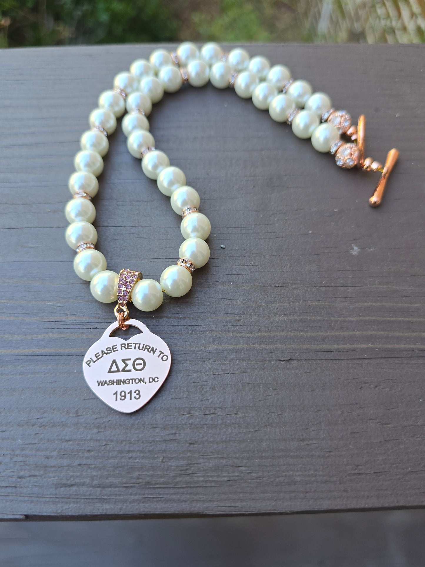 Delta Sigma Theta Beaded Pearl Rose Gold Sorority Necklace