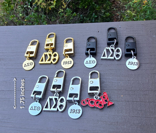 Delta Sigma Theta Zipper Pull in sets of 3, Zipper Charms, Sorority Zipper Tags Bag Tag, DST Gift
