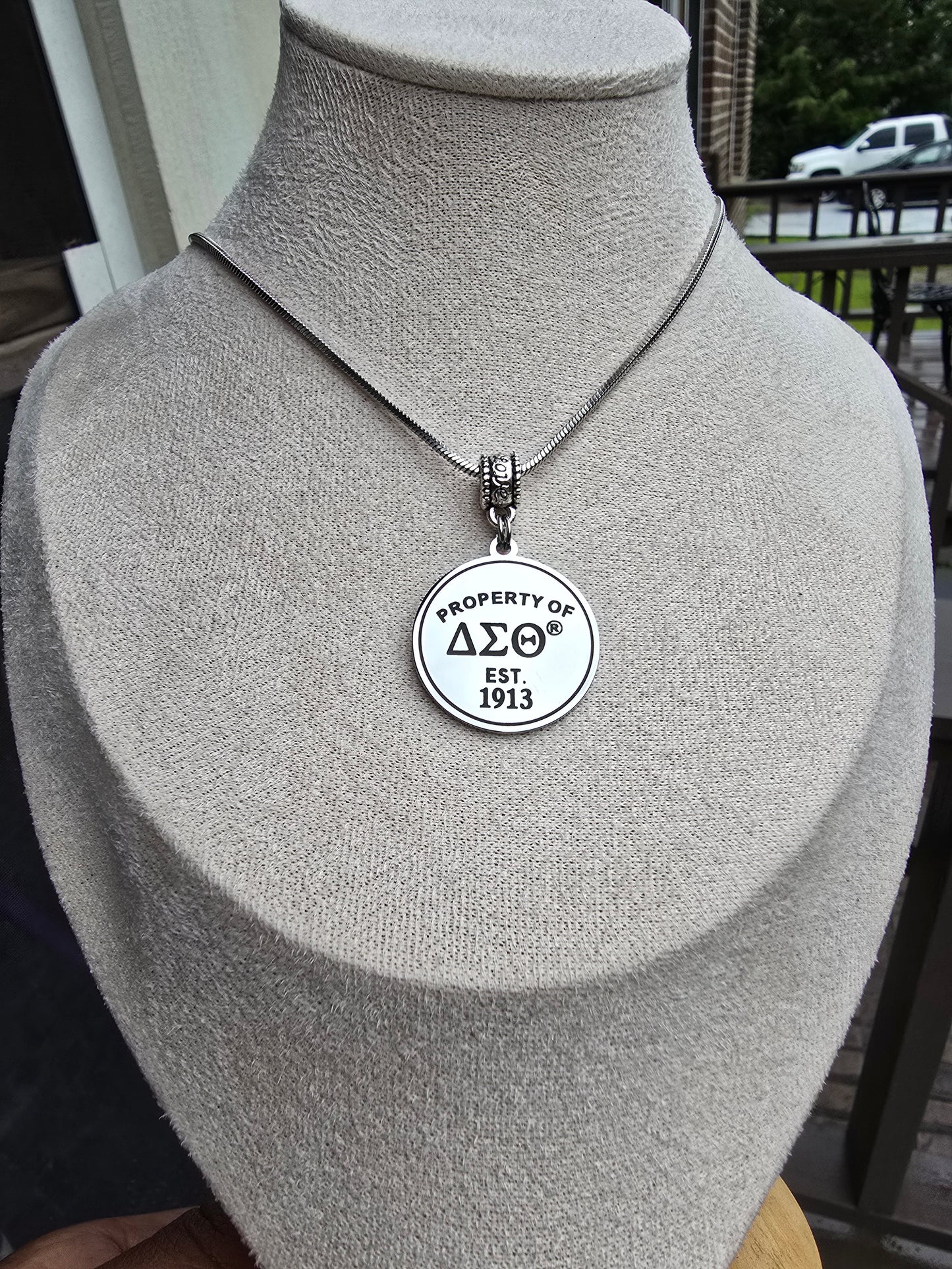 Property of Delta Sigma Theta Sorority Available In Silver and Gold Necklace