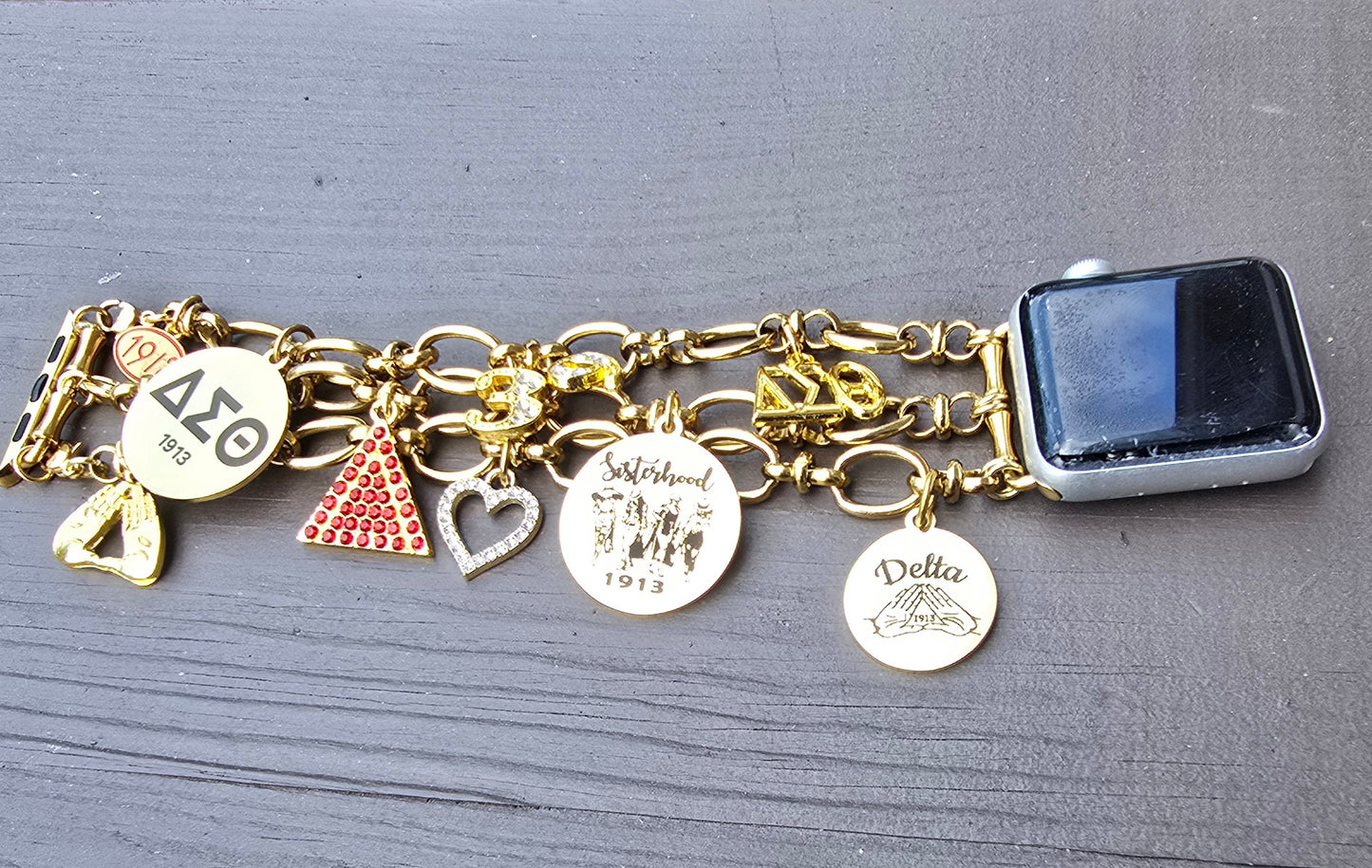 Stainless Steel Link Delta Watch Band - Delta Sigma Theta Watch Band - Sorority Watch Band - DST Watch Band - Delta Apple Watch Band (please message with line number if would like added to design)