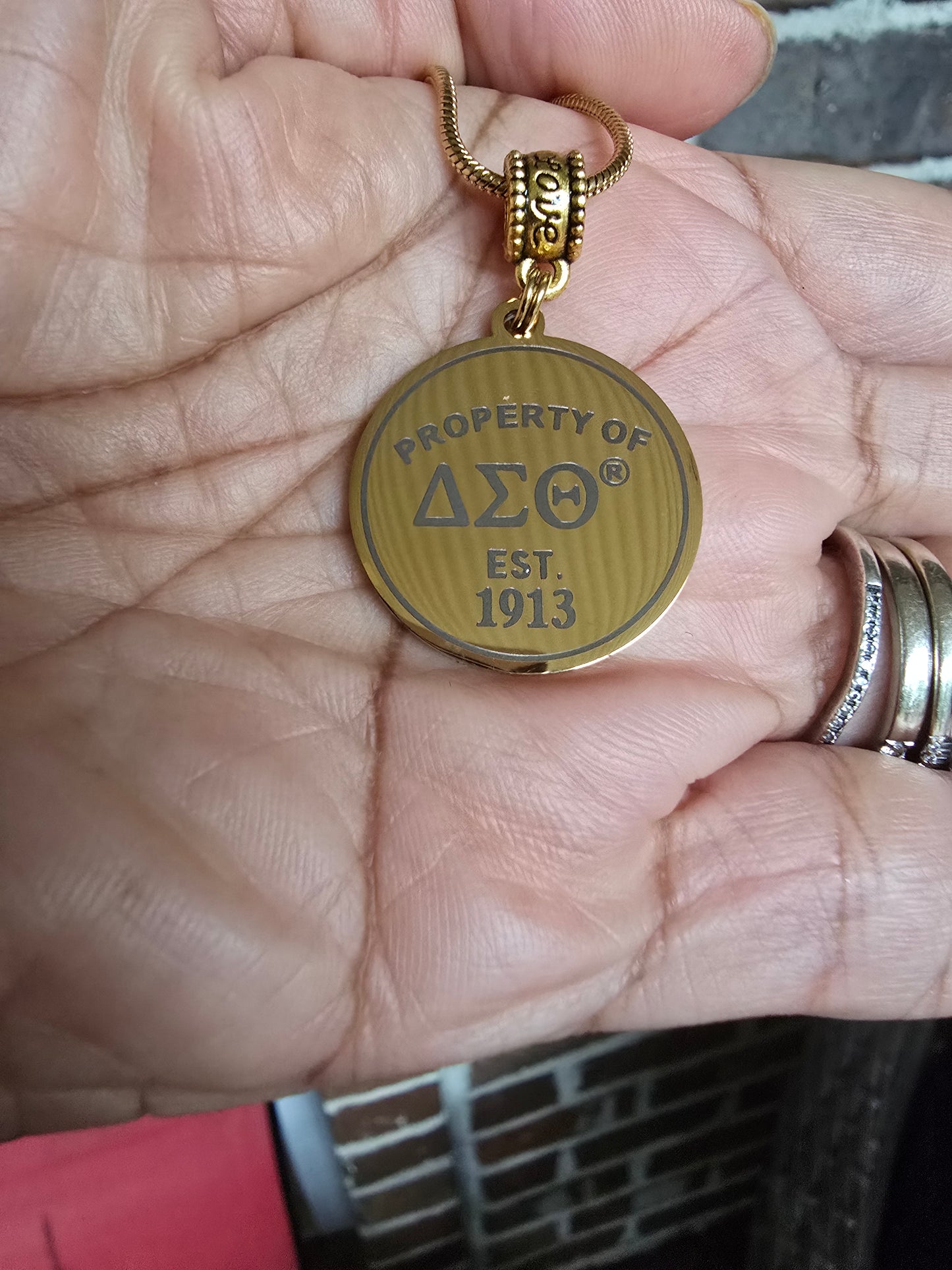Property of Delta Sigma Theta Sorority Available In Silver and Gold Necklace