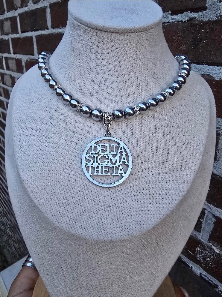 Delta Sigma Theta Hollow  Premium Beaded Sorority Necklaces - Beaded Sorority Necklace - Delta Sigma Theta Jewelry