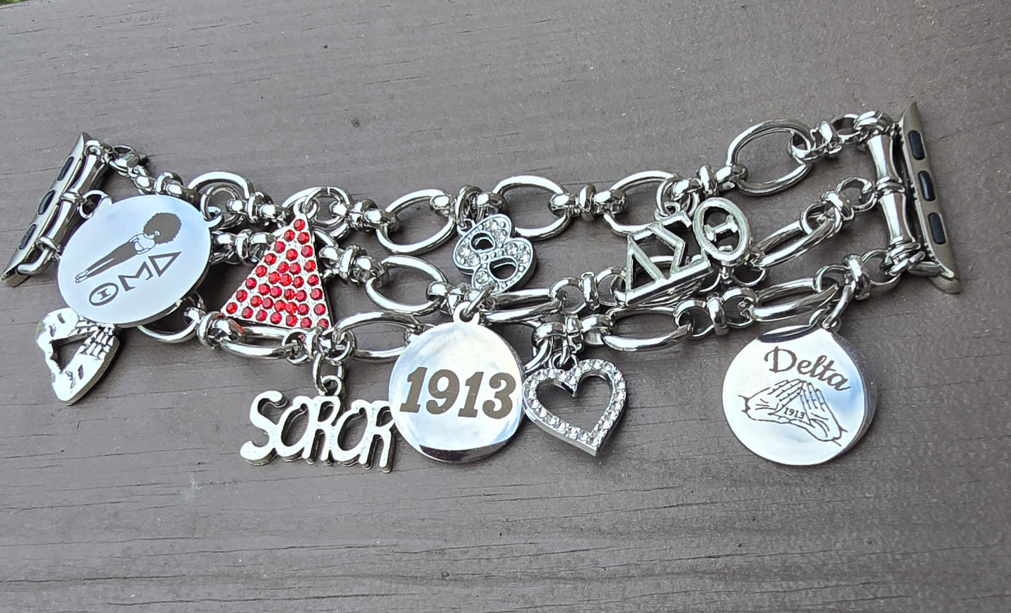 Stainless Steel Link Delta Watch Band - Delta Sigma Theta Watch Band - Sorority Watch Band - DST Watch Band - Delta Apple Watch Band (please message with line number if would like added to design)