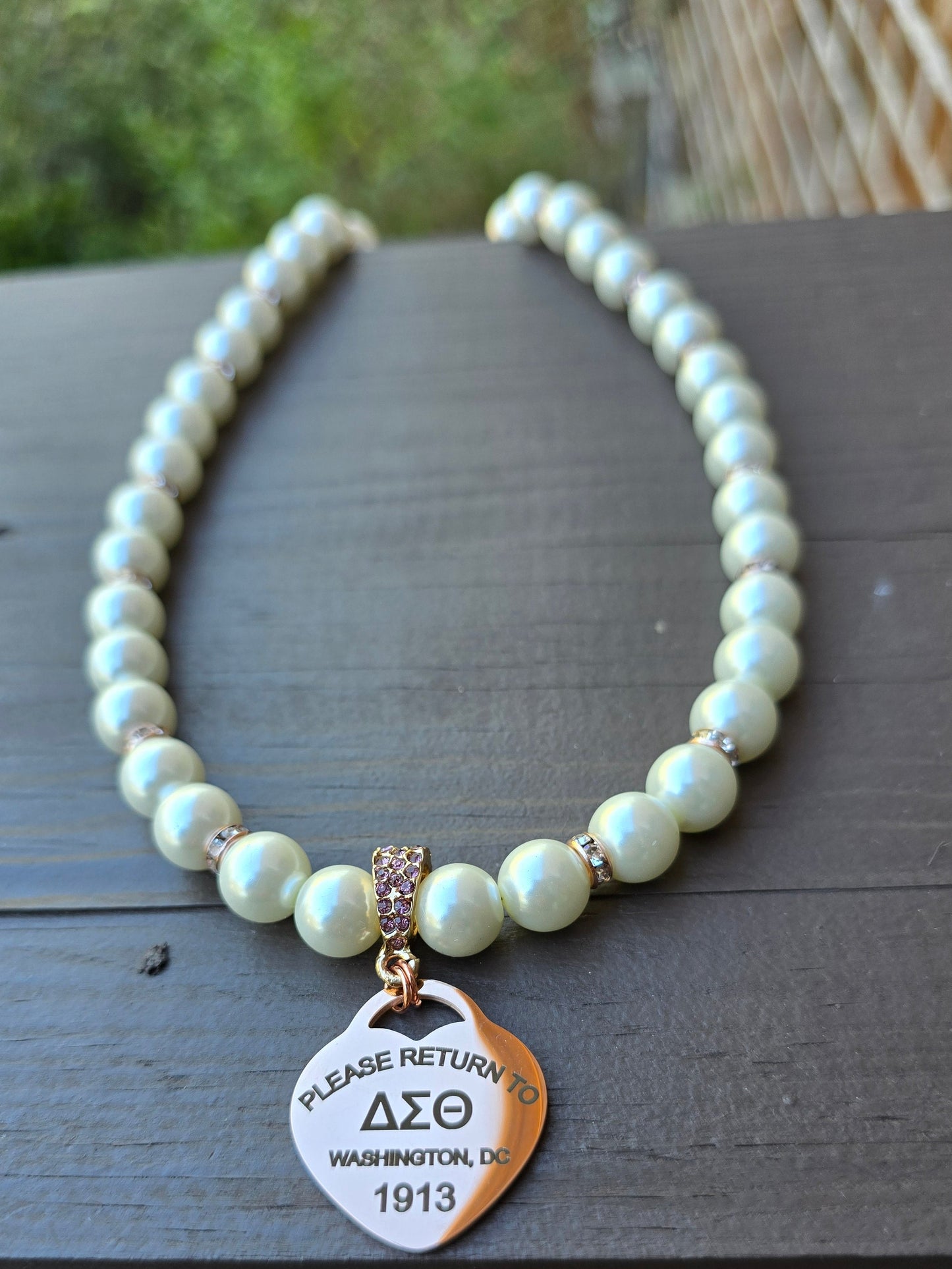 Delta Sigma Theta Beaded Pearl Rose Gold Sorority Necklace