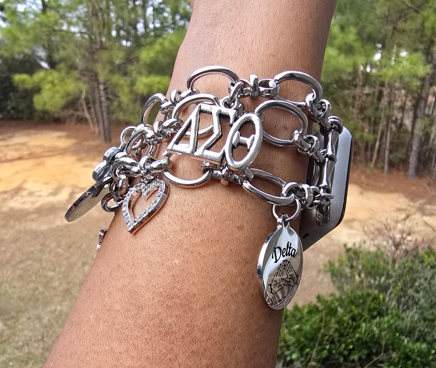 Stainless Steel Link Delta Watch Band - Delta Sigma Theta Watch Band - Sorority Watch Band - DST Watch Band - Delta Apple Watch Band (please message with line number if would like added to design)