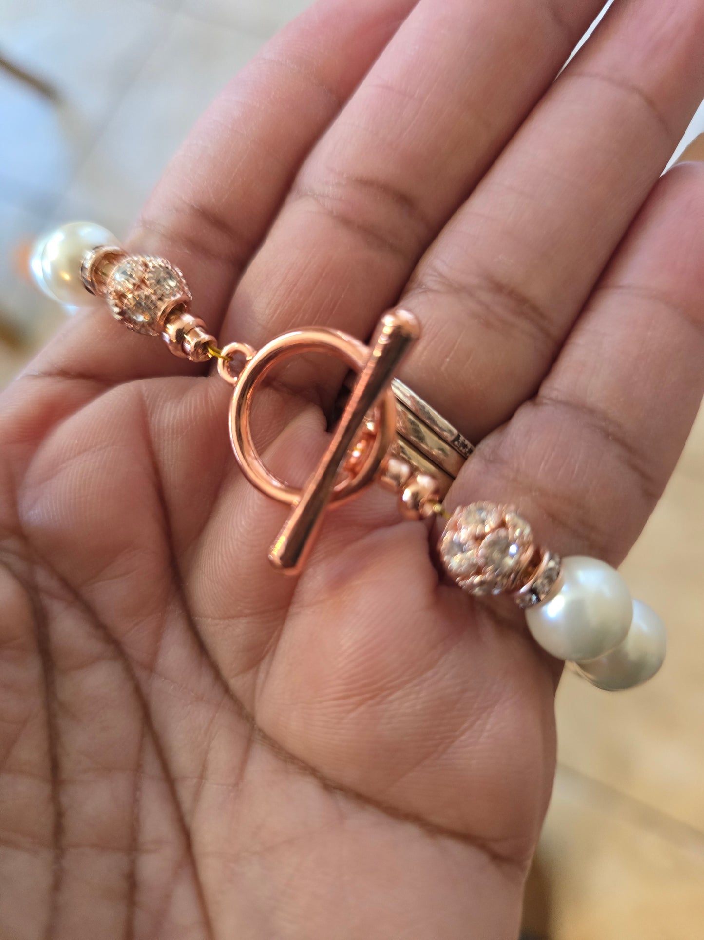 Delta Sigma Theta Beaded Pearl Rose Gold Sorority Necklace
