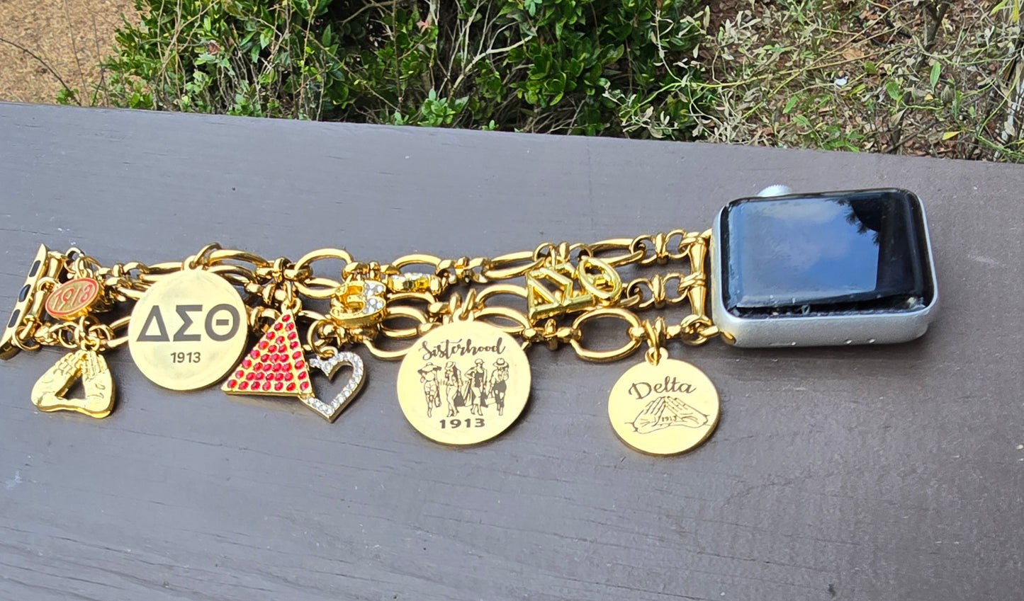 Stainless Steel Link Delta Watch Band - Delta Sigma Theta Watch Band - Sorority Watch Band - DST Watch Band - Delta Apple Watch Band (please message with line number if would like added to design)