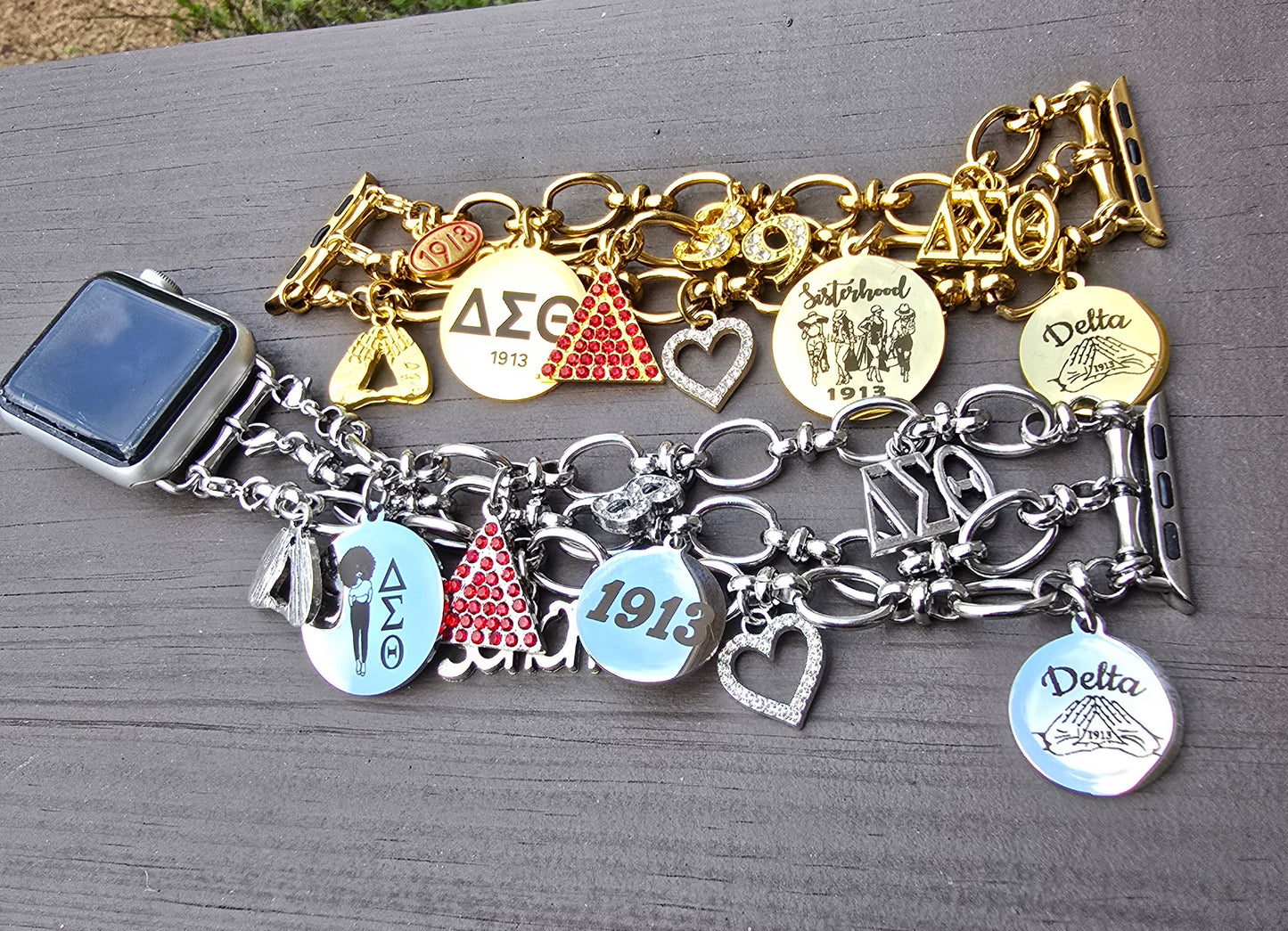 Stainless Steel Link Delta Watch Band - Delta Sigma Theta Watch Band - Sorority Watch Band - DST Watch Band - Delta Apple Watch Band (please message with line number if would like added to design)