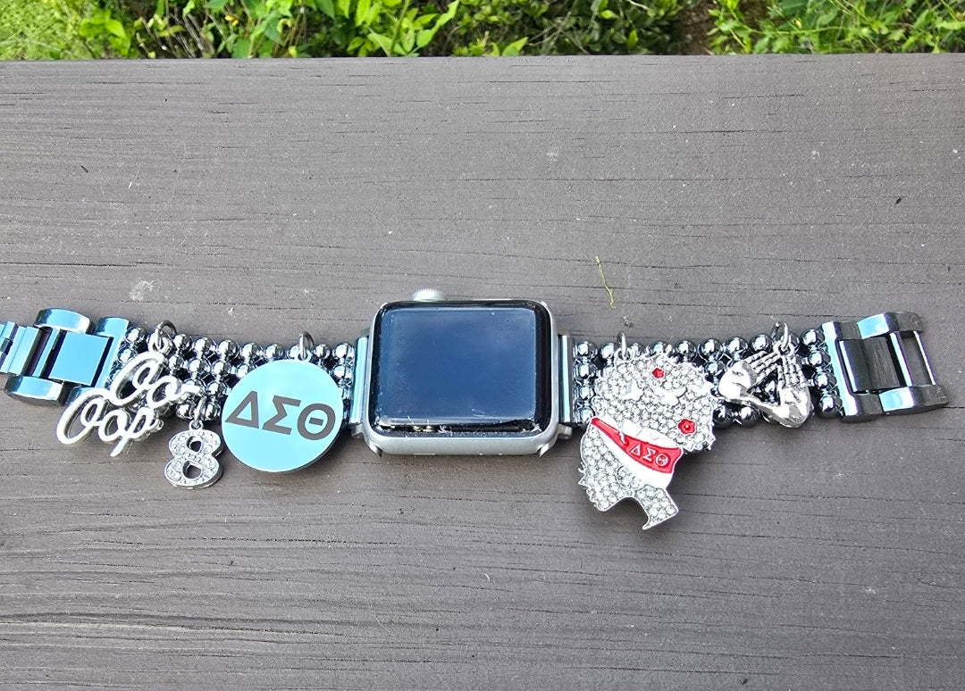 Customize your apple link watch band available in silver & gold (select up to 6 charms of your choice)