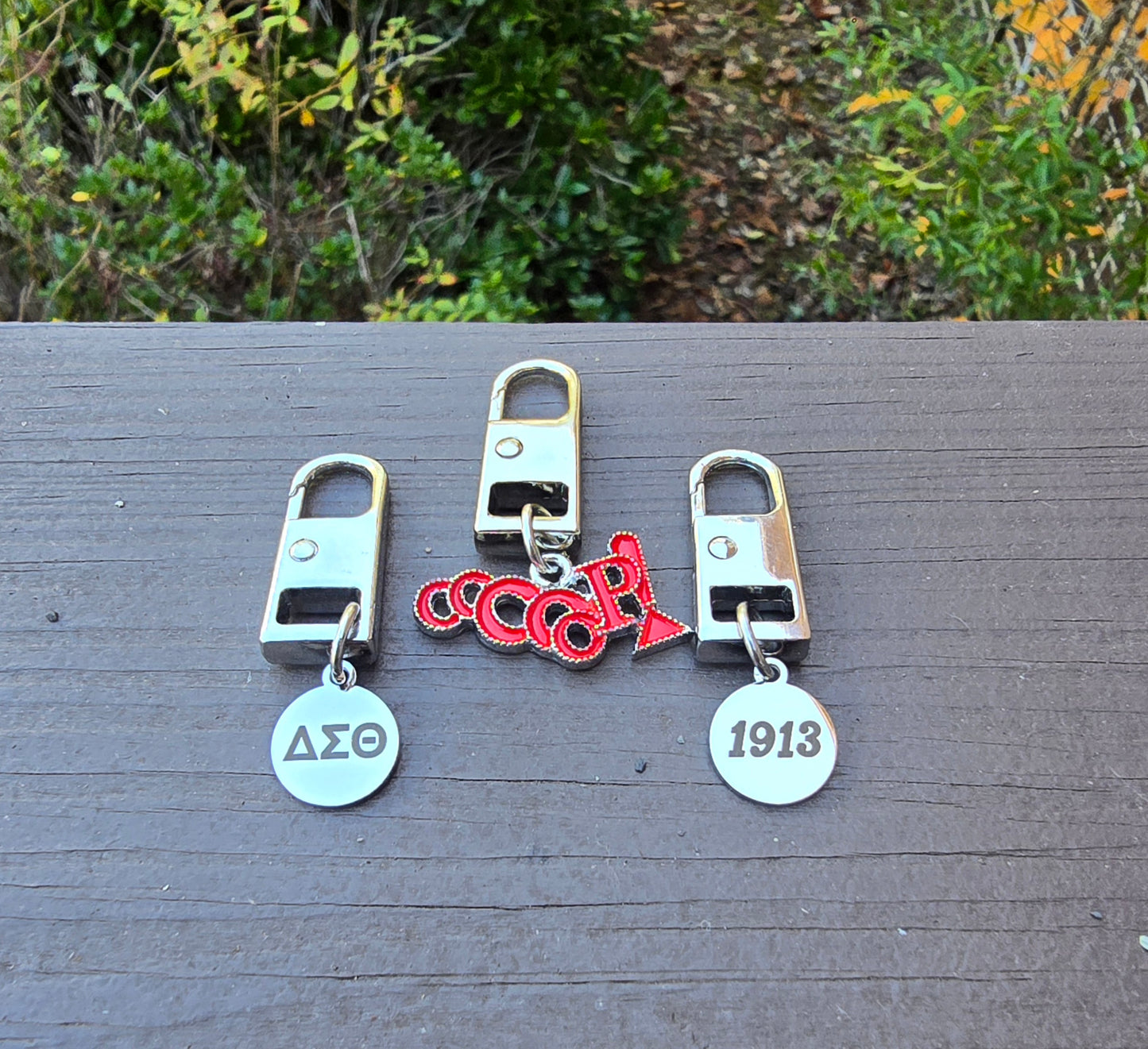 Delta Sigma Theta Zipper Pull in sets of 3, Zipper Charms, Sorority Zipper Tags Bag Tag, DST Gift