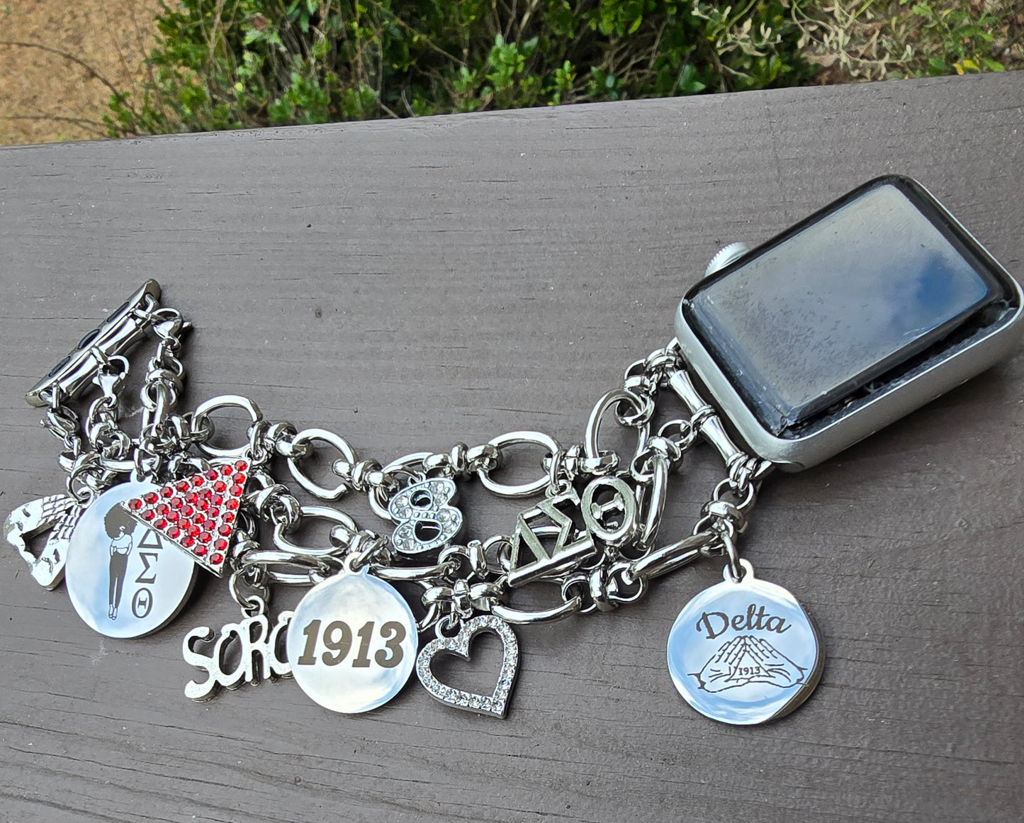 Stainless Steel Link Delta Watch Band - Delta Sigma Theta Watch Band - Sorority Watch Band - DST Watch Band - Delta Apple Watch Band (please message with line number if would like added to design)