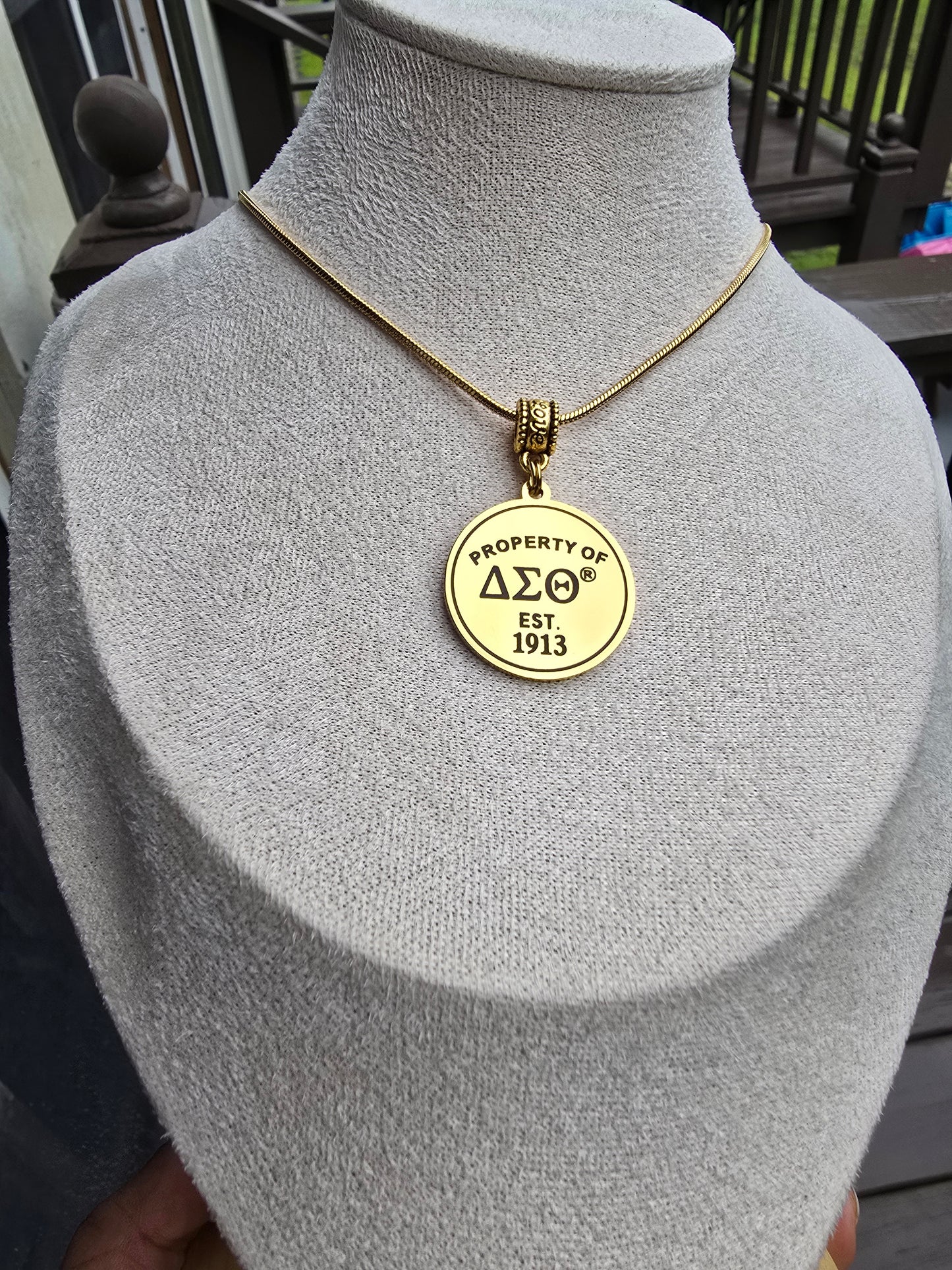 Property of Delta Sigma Theta Sorority Available In Silver and Gold Necklace