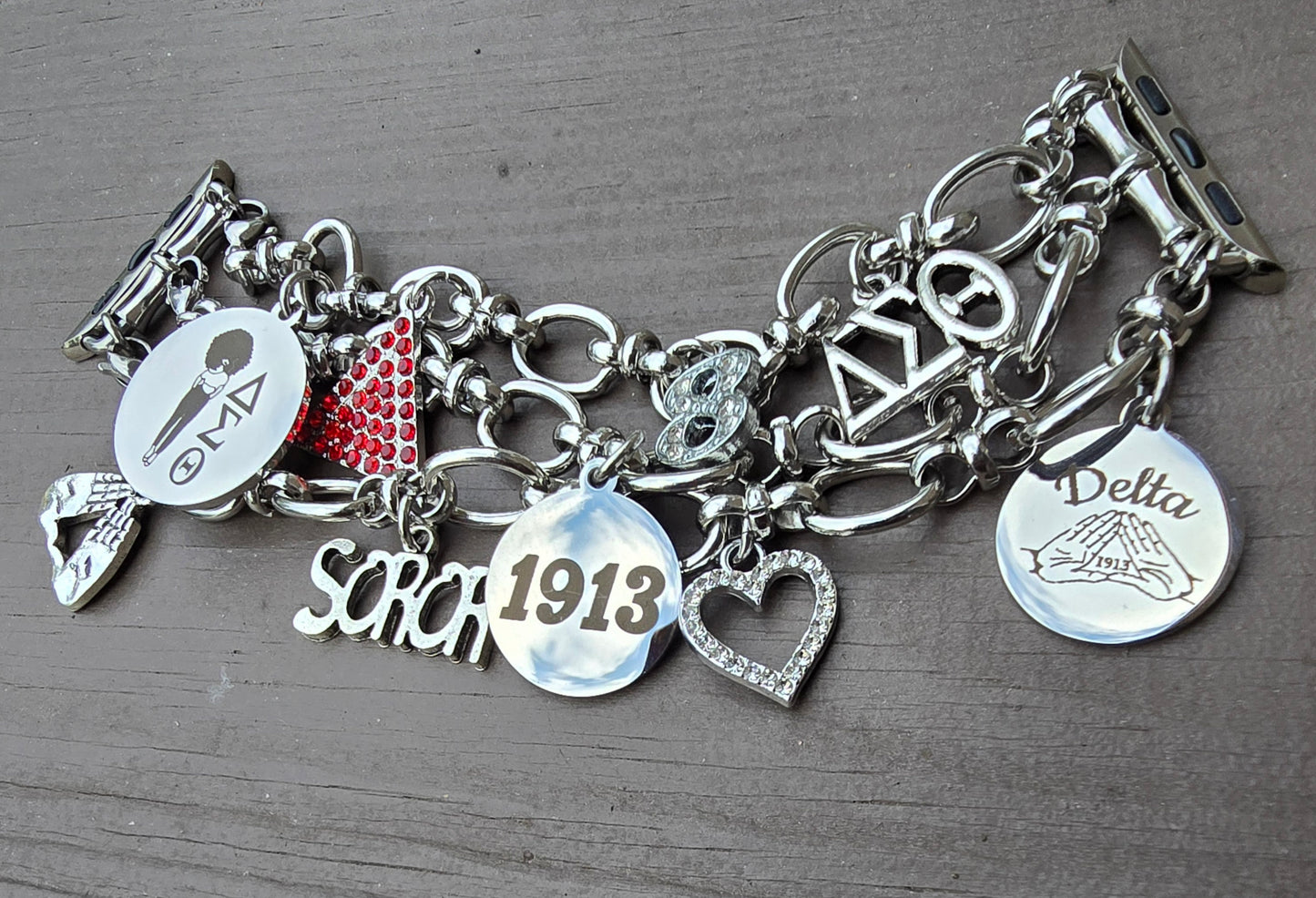 Stainless Steel Link Delta Watch Band - Delta Sigma Theta Watch Band - Sorority Watch Band - DST Watch Band - Delta Apple Watch Band (please message with line number if would like added to design)