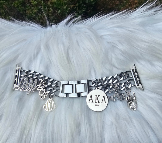AKA Apple Link Custom Fit Watch Band Available In Silver & Gold (charms may be changed)