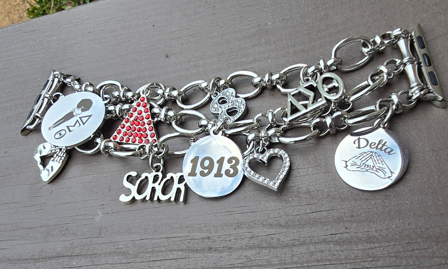 Stainless Steel Link Delta Watch Band - Delta Sigma Theta Watch Band - Sorority Watch Band - DST Watch Band - Delta Apple Watch Band (please message with line number if would like added to design)