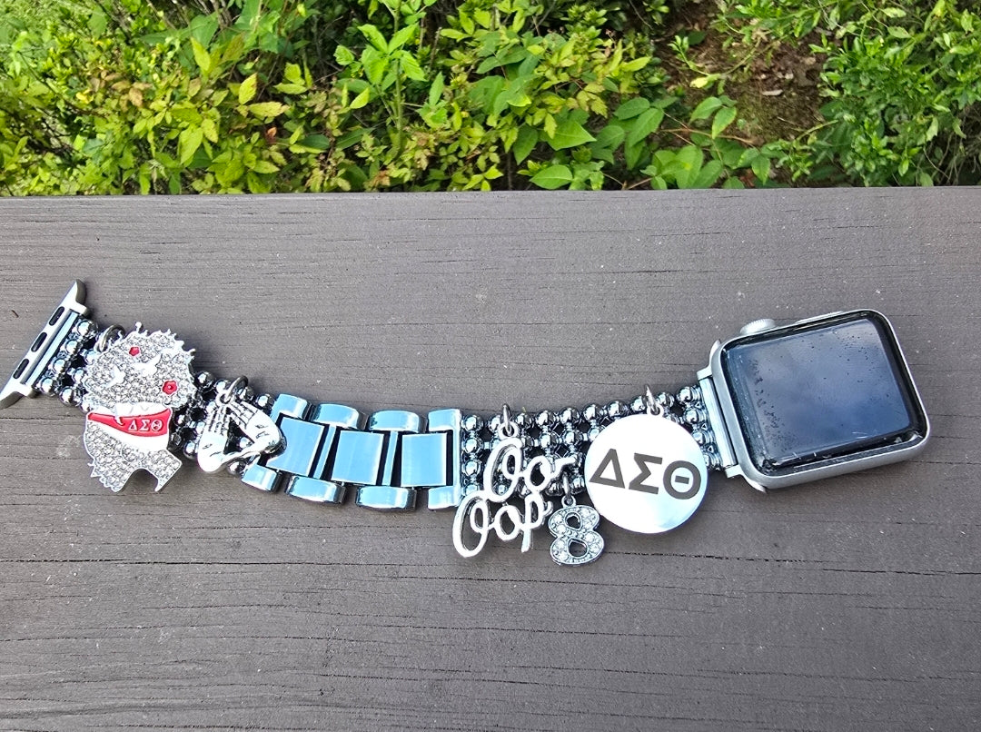 Customize your apple link watch band available in silver & gold (select up to 6 charms of your choice)