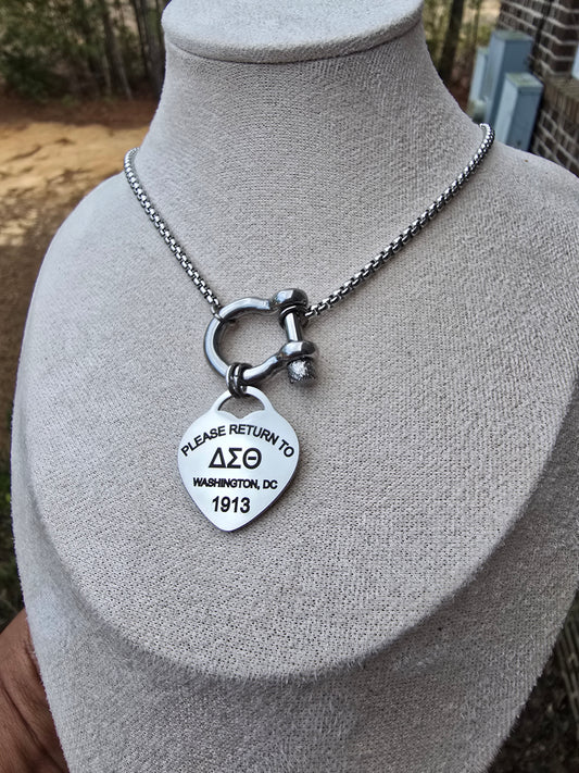 Delta Sigma Theta Horseshoe Clasp Sorority Necklaces - DST Greek Letter Sorority Necklace - Delta Sigma Theta Jewelry