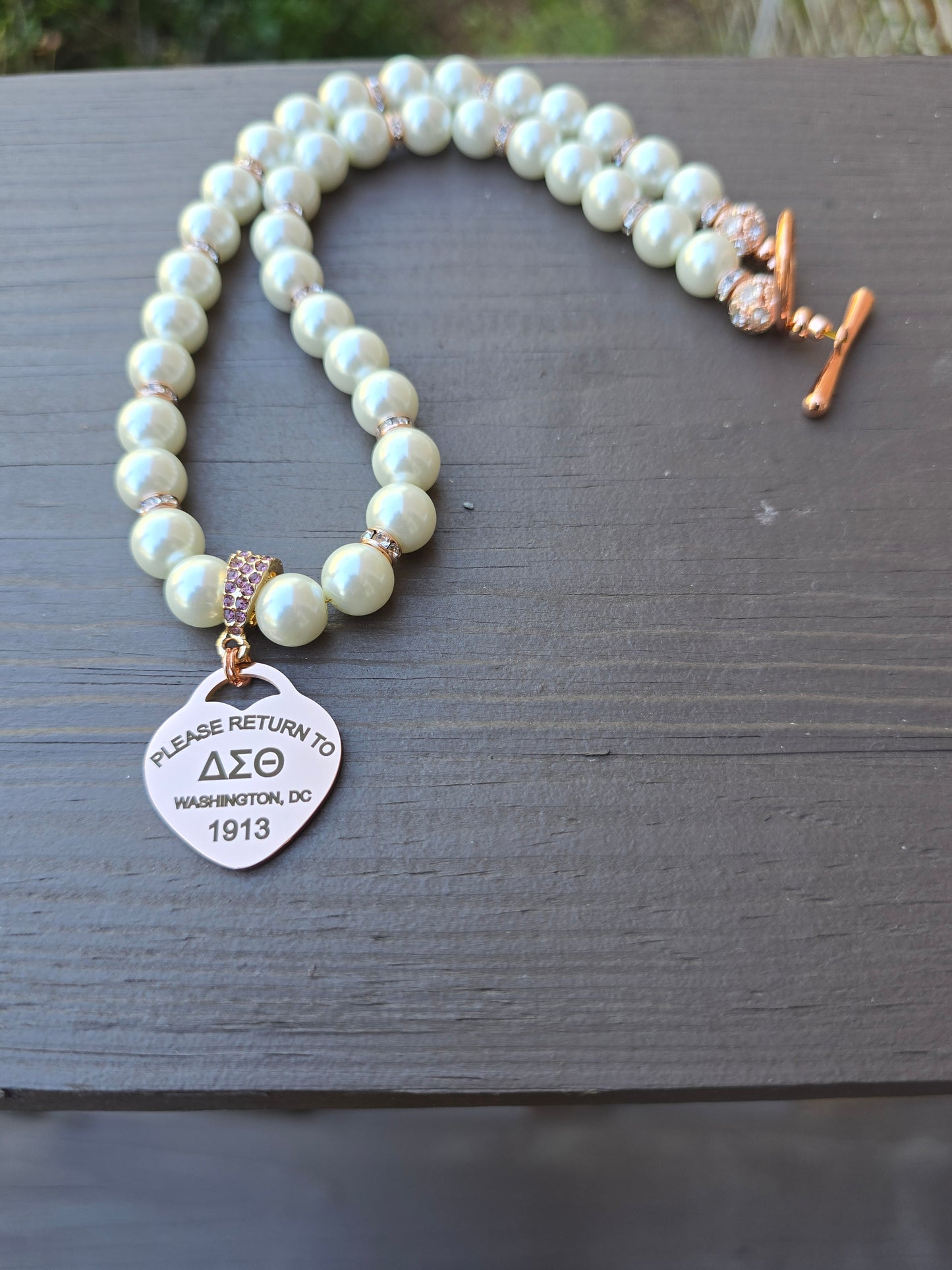 Delta Sigma Theta Beaded Pearl Rose Gold Sorority Necklace
