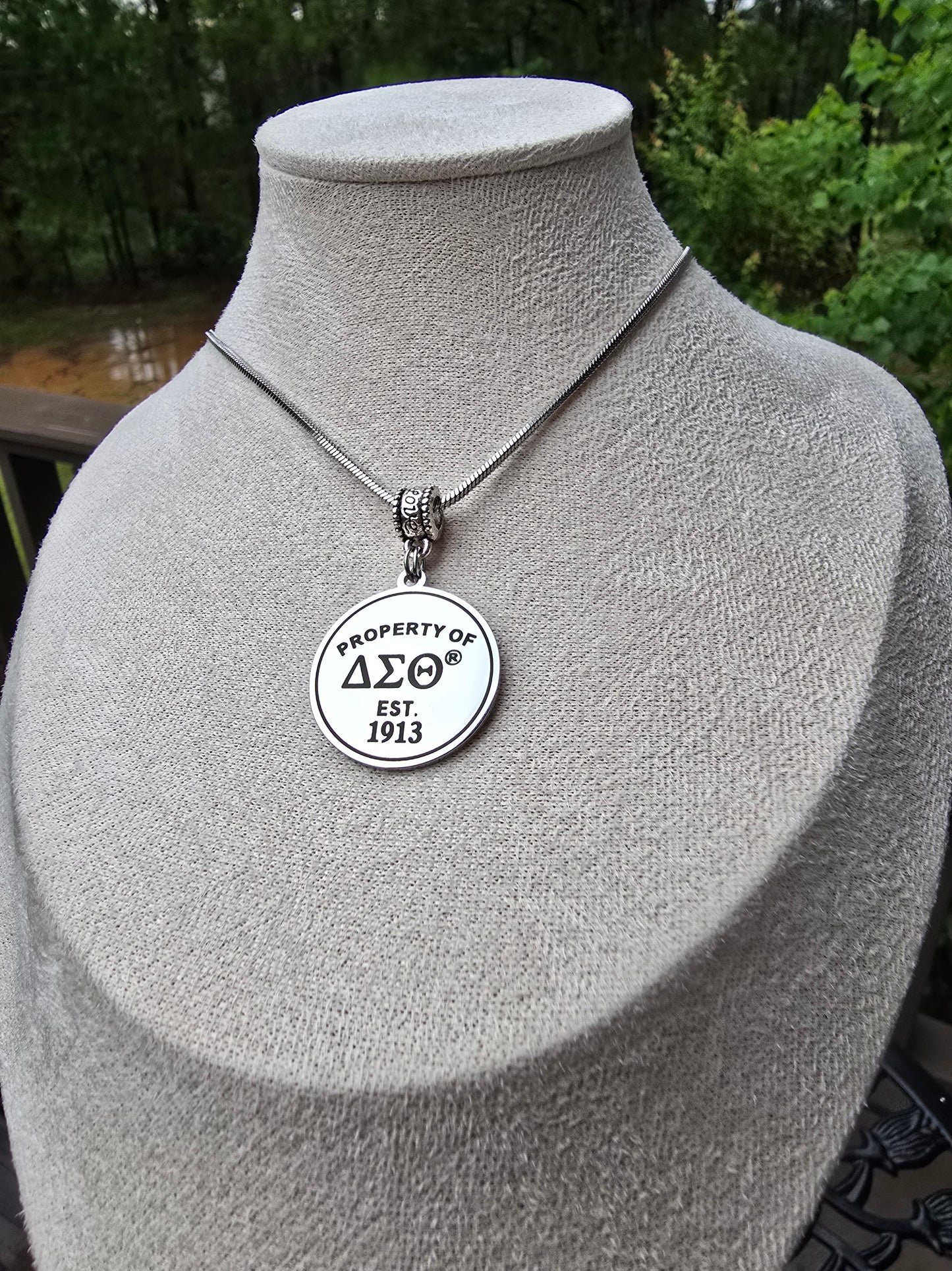Property of Delta Sigma Theta Sorority Available In Silver and Gold Necklace
