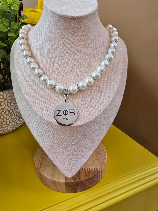 Zeta Phi Beta Pearl Sorority Necklaces Available in Silver