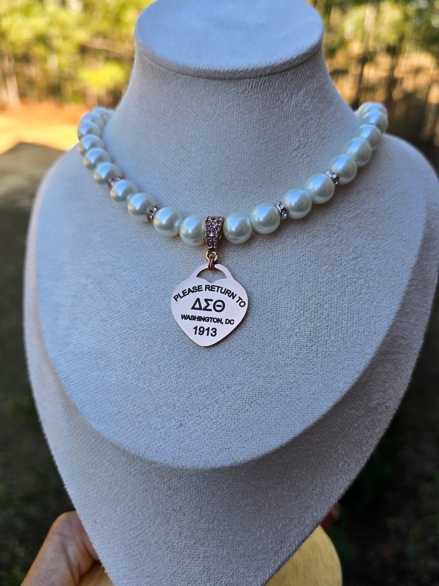 Delta Sigma Theta Beaded Pearl Rose Gold Sorority Necklace