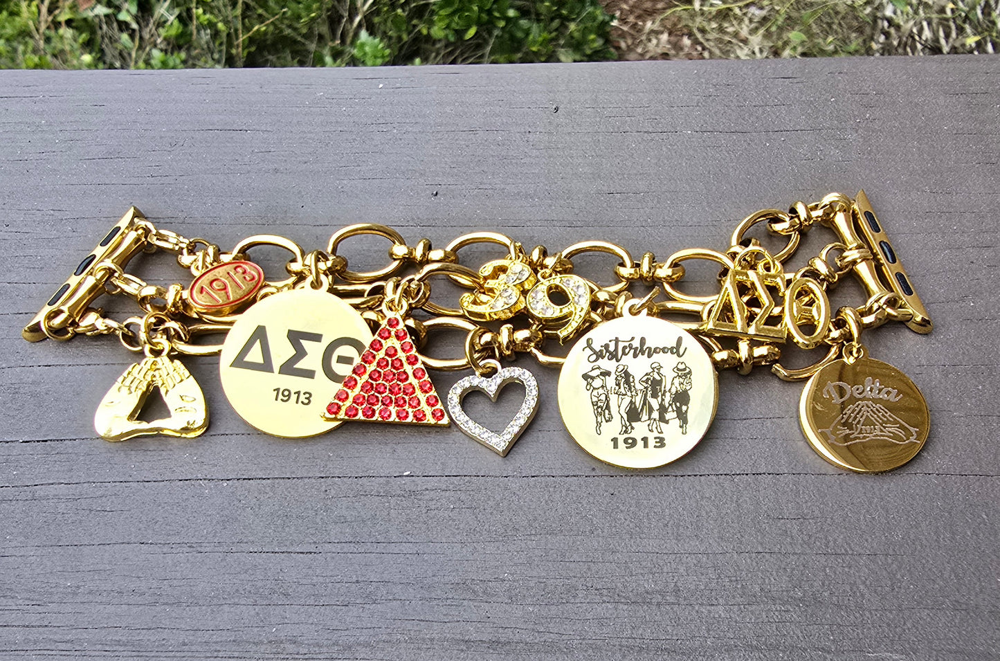 Stainless Steel Link Delta Watch Band - Delta Sigma Theta Watch Band - Sorority Watch Band - DST Watch Band - Delta Apple Watch Band (please message with line number if would like added to design)