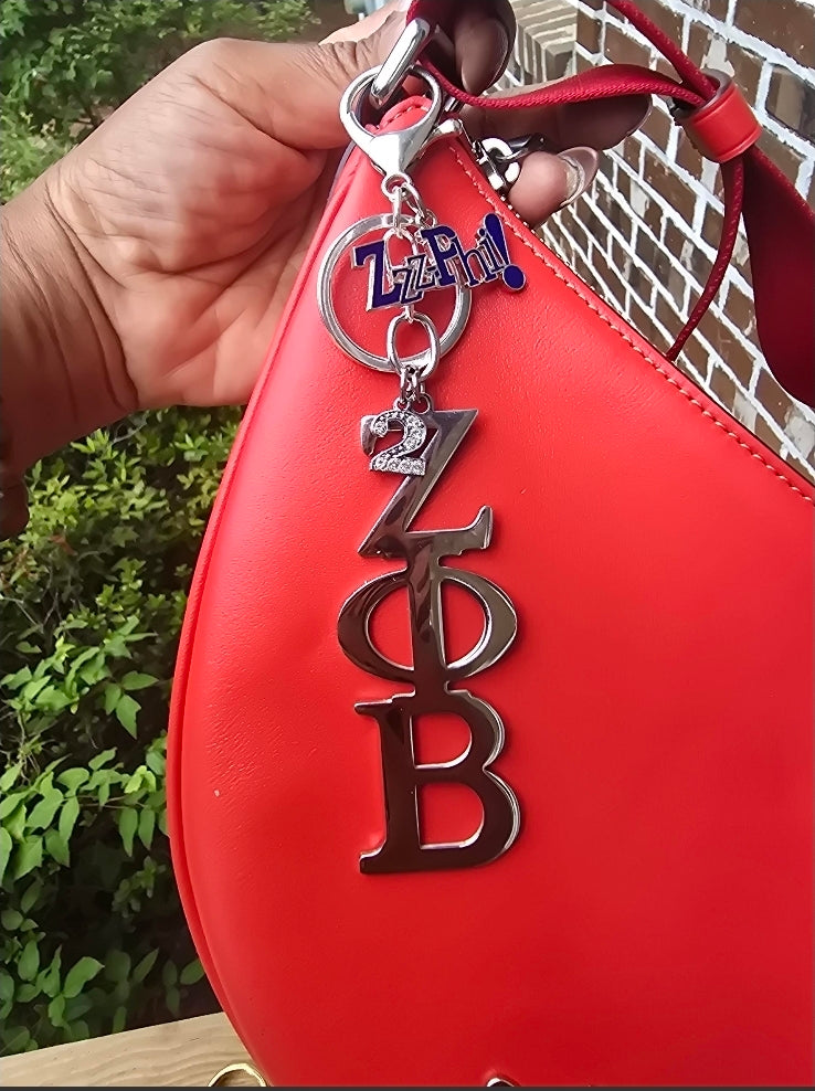 Large Zeta Phi Beta Handbag Charm/Key Ring -  Zeta Phi Beta Purse Charm - Sorority Charm/Key Ring - Z Phi B Purse Charm/Key Ring