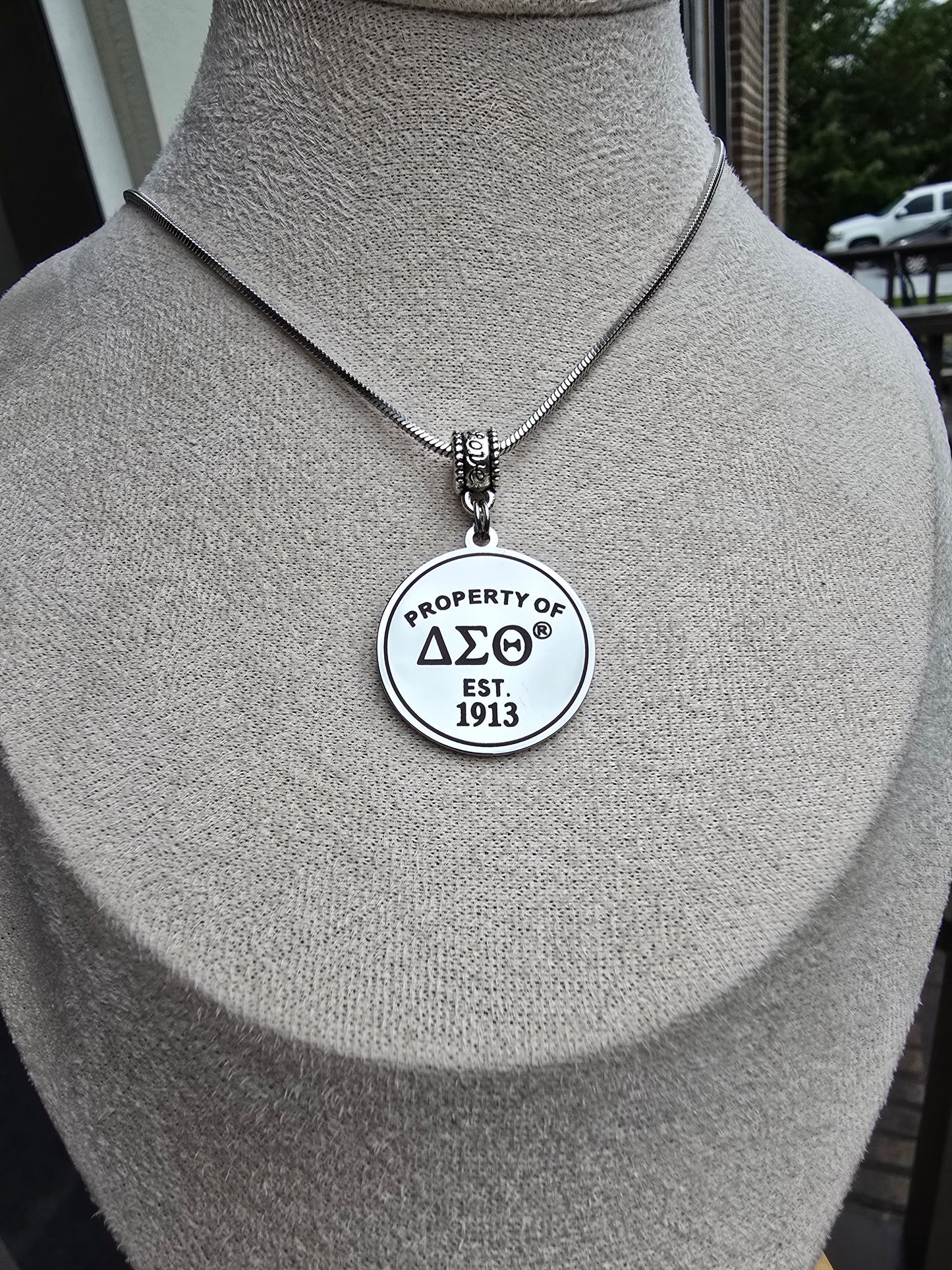 Property of Delta Sigma Theta Sorority Available In Silver and Gold Necklace