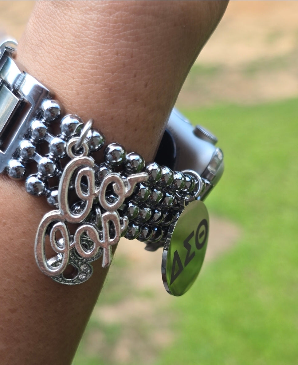 Customize your apple link watch band available in silver & gold (select up to 6 charms of your choice)